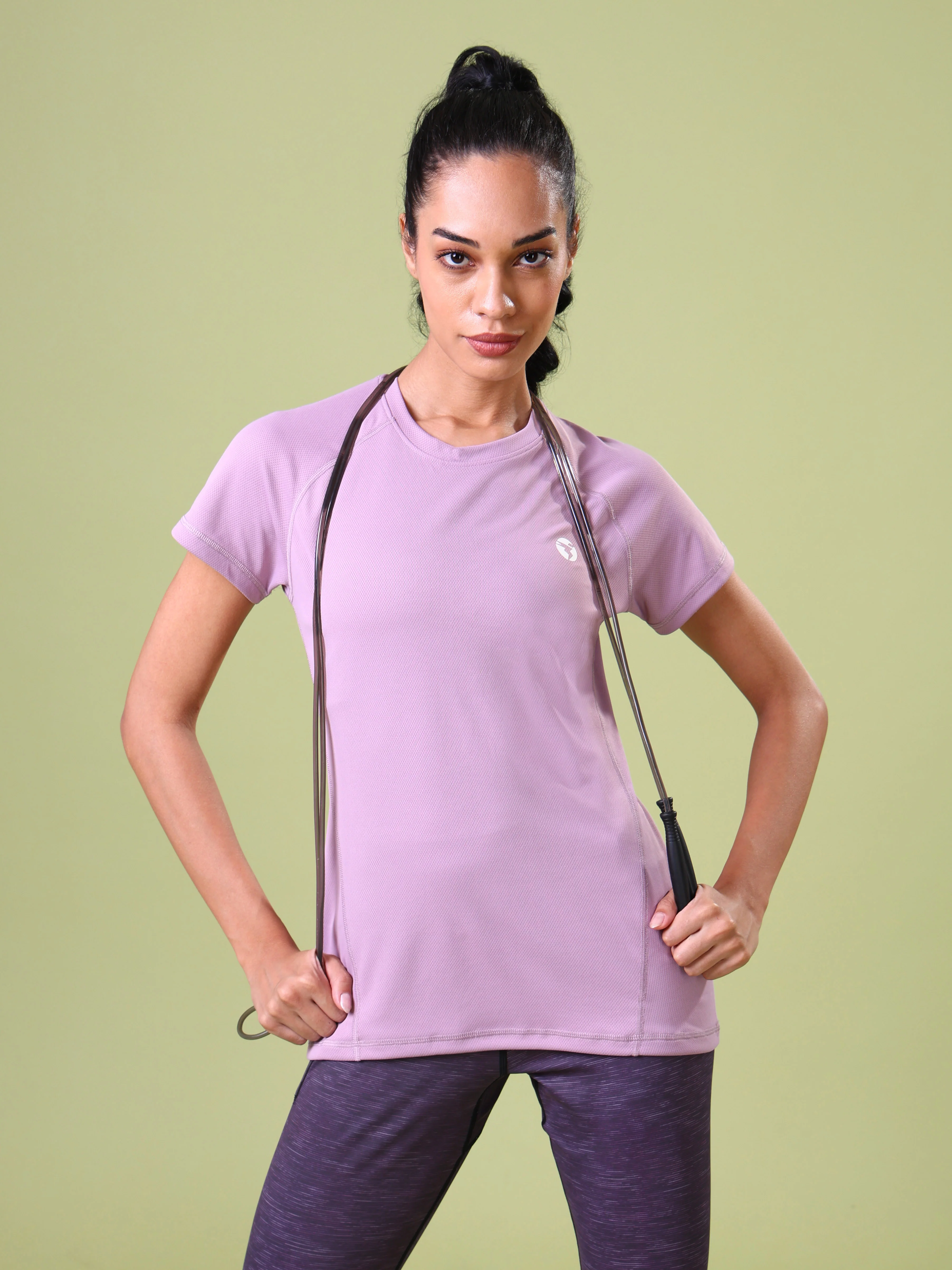 Women Solid Slim Fit Crew Neck T-shirt with TECHNO COOL