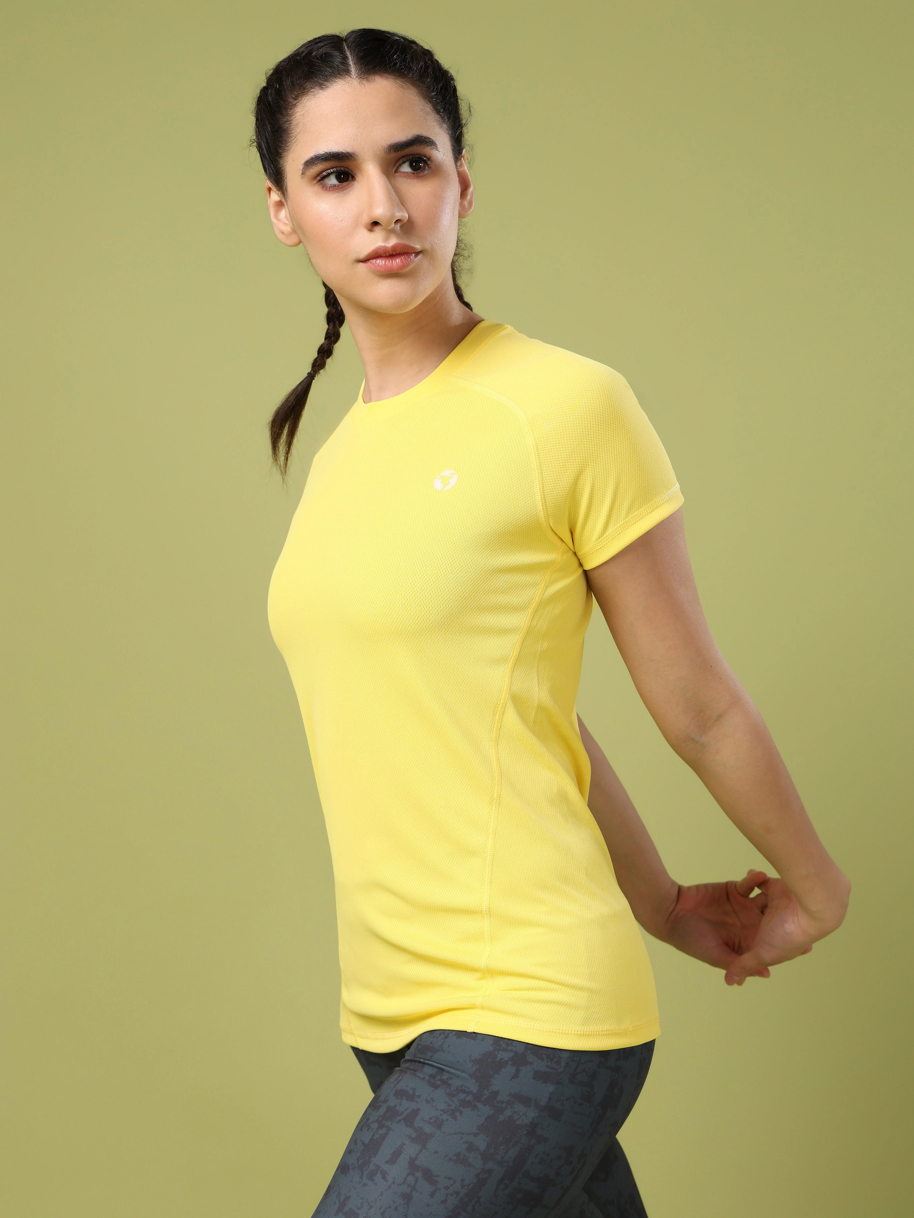 Women Solid Slim Fit Crew Neck T-shirt with TECHNO COOL - Image 3