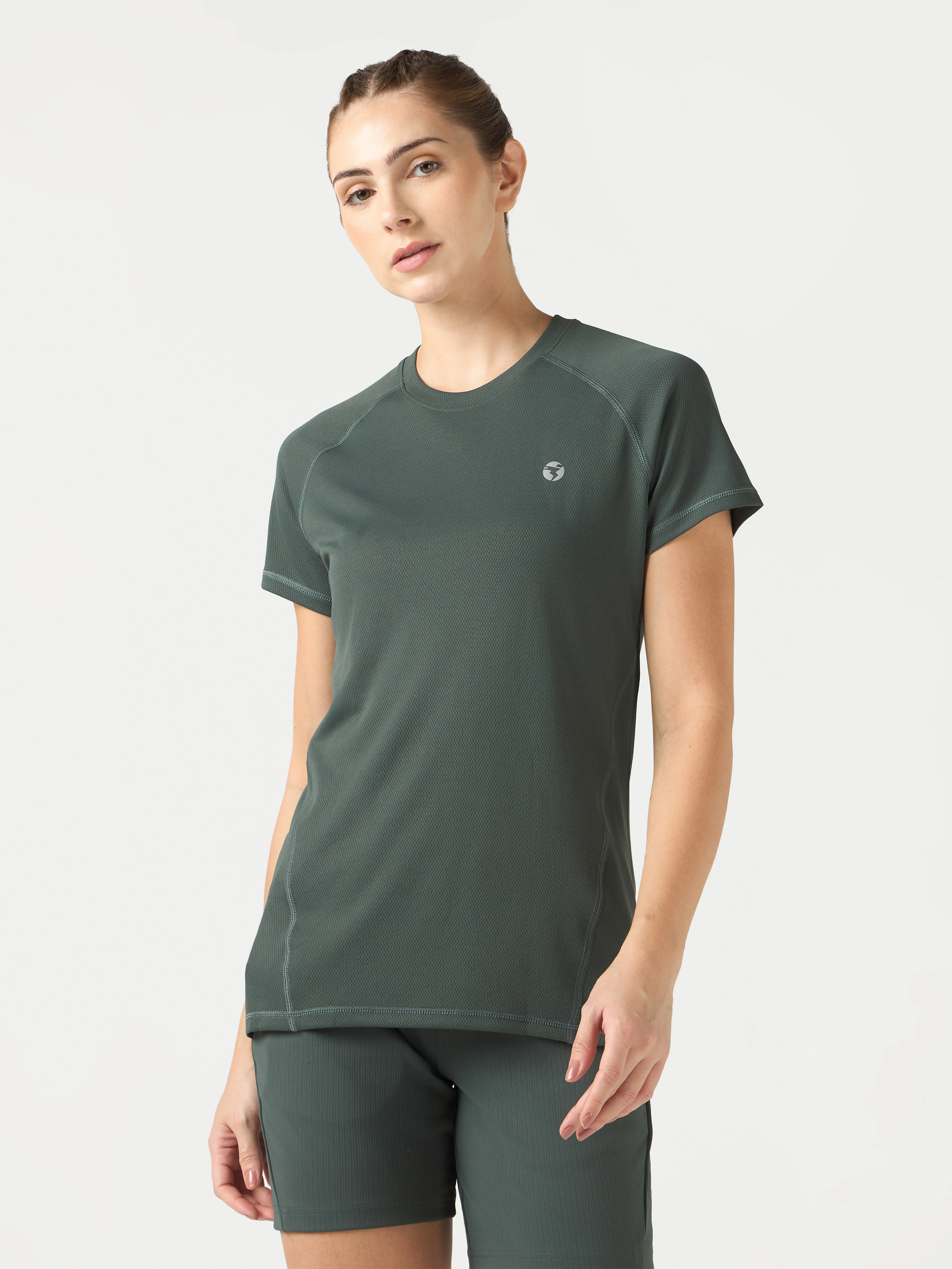 Women Solid Slim Fit Crew Neck T-shirt with TECHNO COOL - Image 2