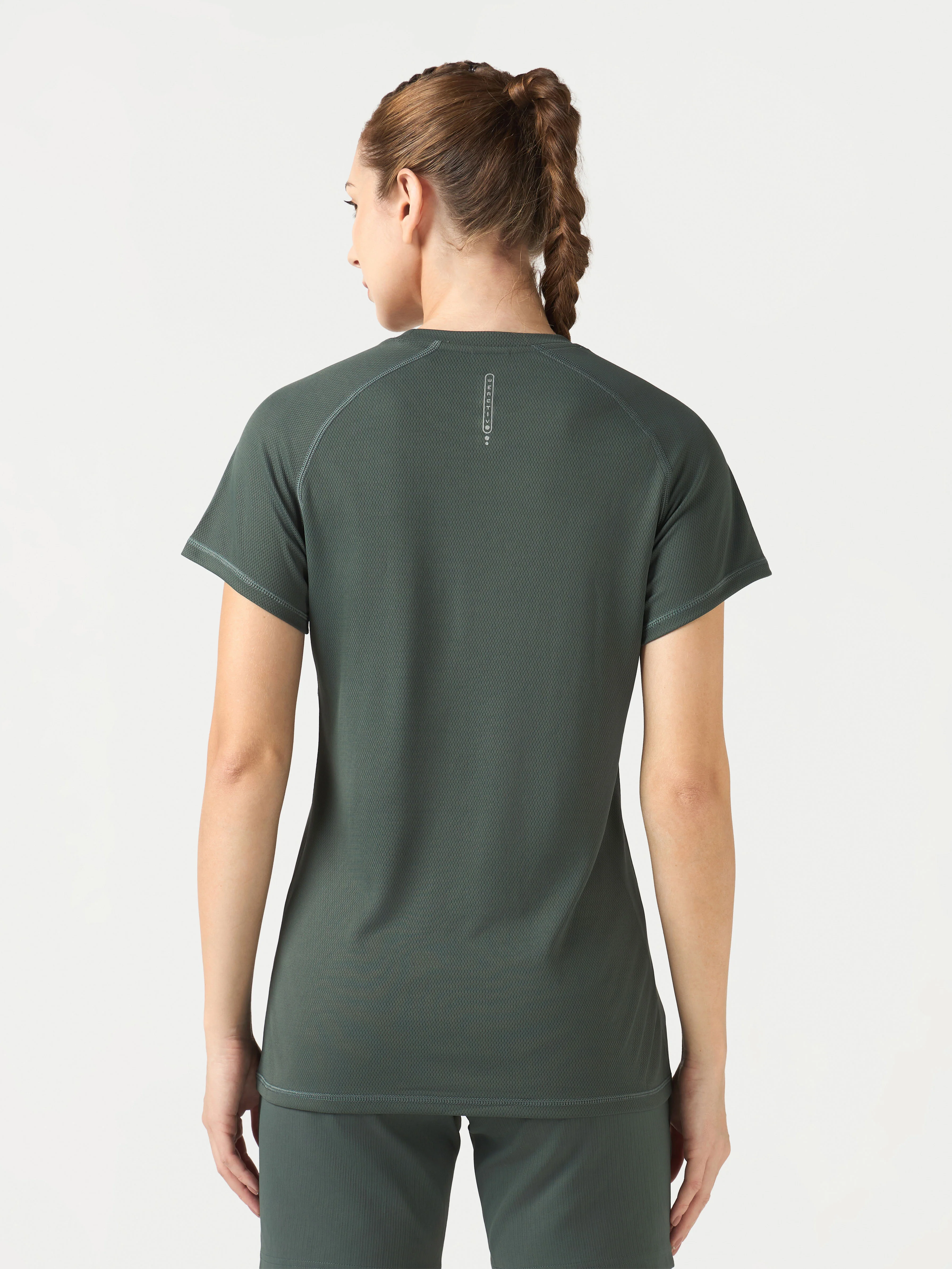 Women Solid Slim Fit Crew Neck T-shirt with TECHNO COOL - Image 3