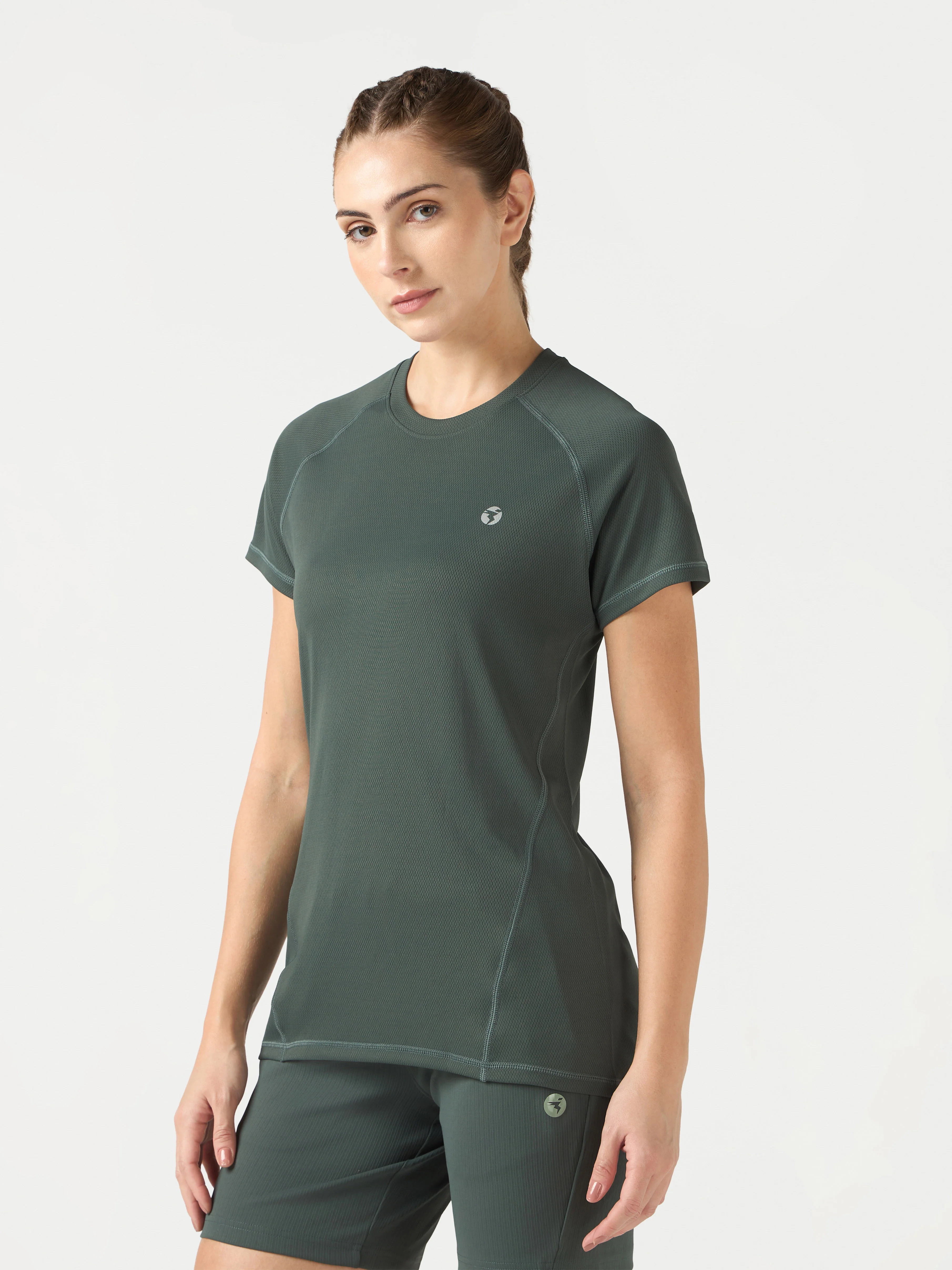 Women Solid Slim Fit Crew Neck T-shirt with TECHNO COOL - Image 4