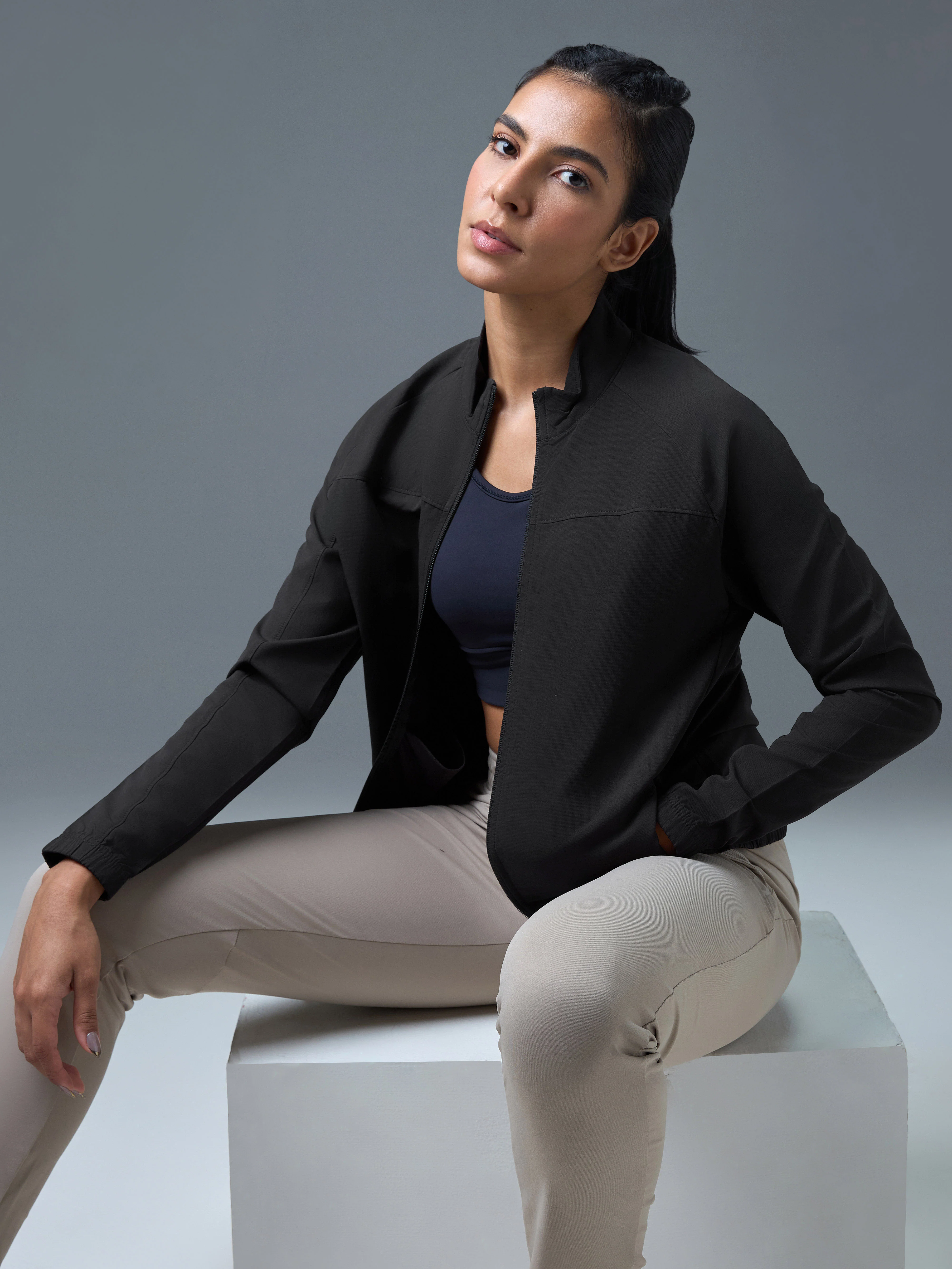 Women Solid Slim Fit Mock Neck Sports Jacket with TECHNOLITE - Image 4