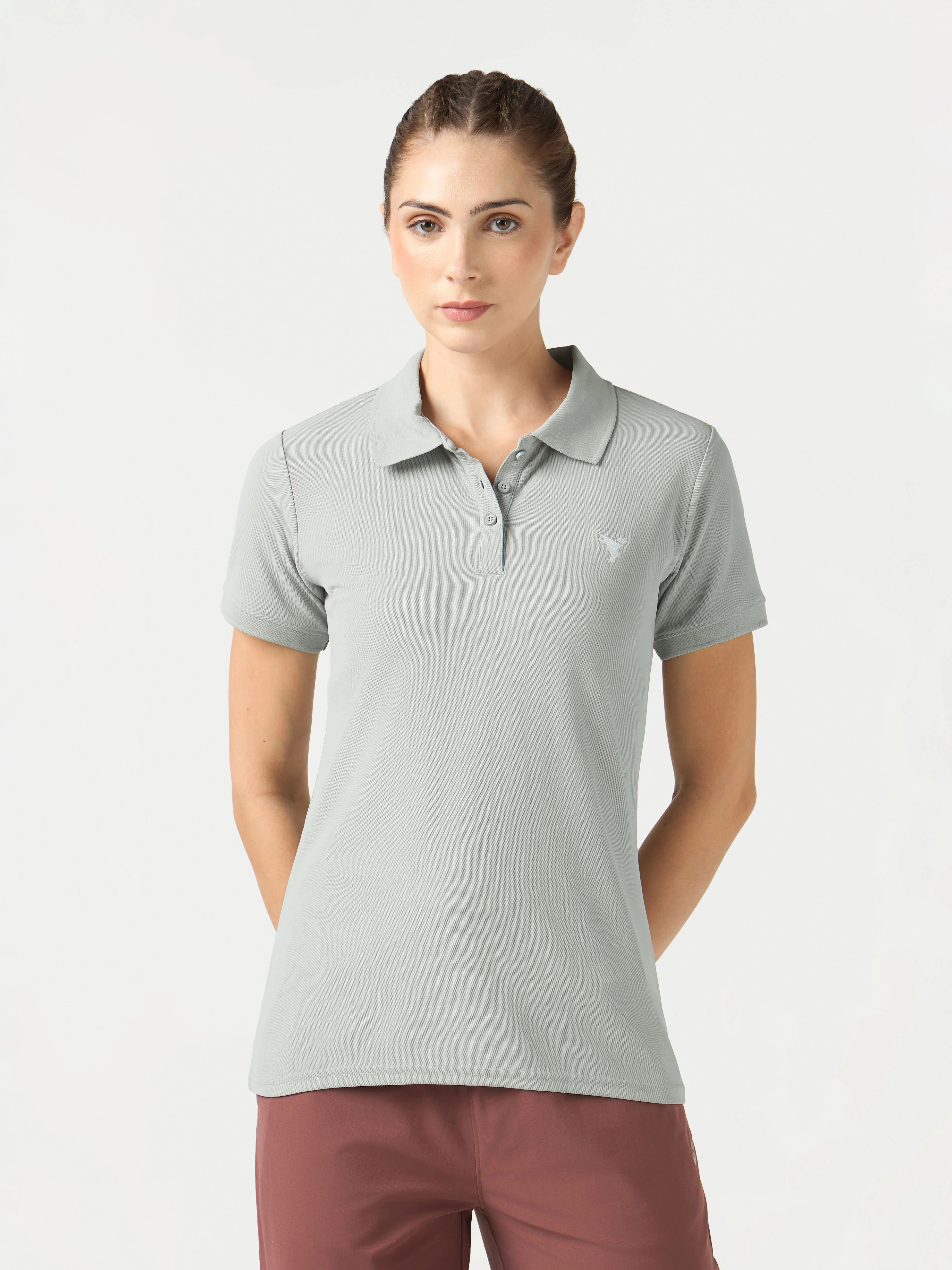 Women Solid Slim Fit Polo T-shirt with MATPIQ - Image 2