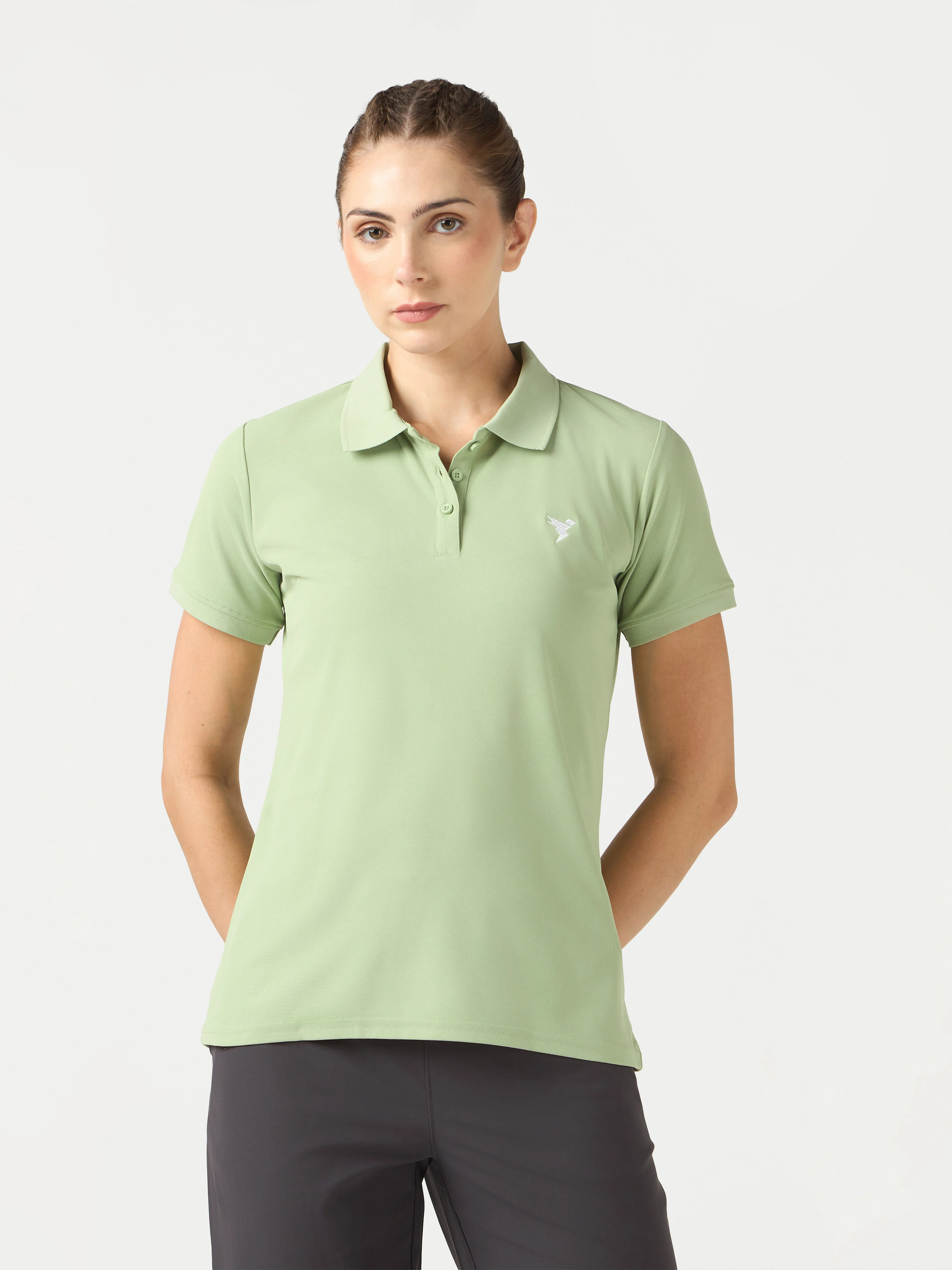 Women Solid Slim Fit Polo T-shirt with MATPIQ - Image 2
