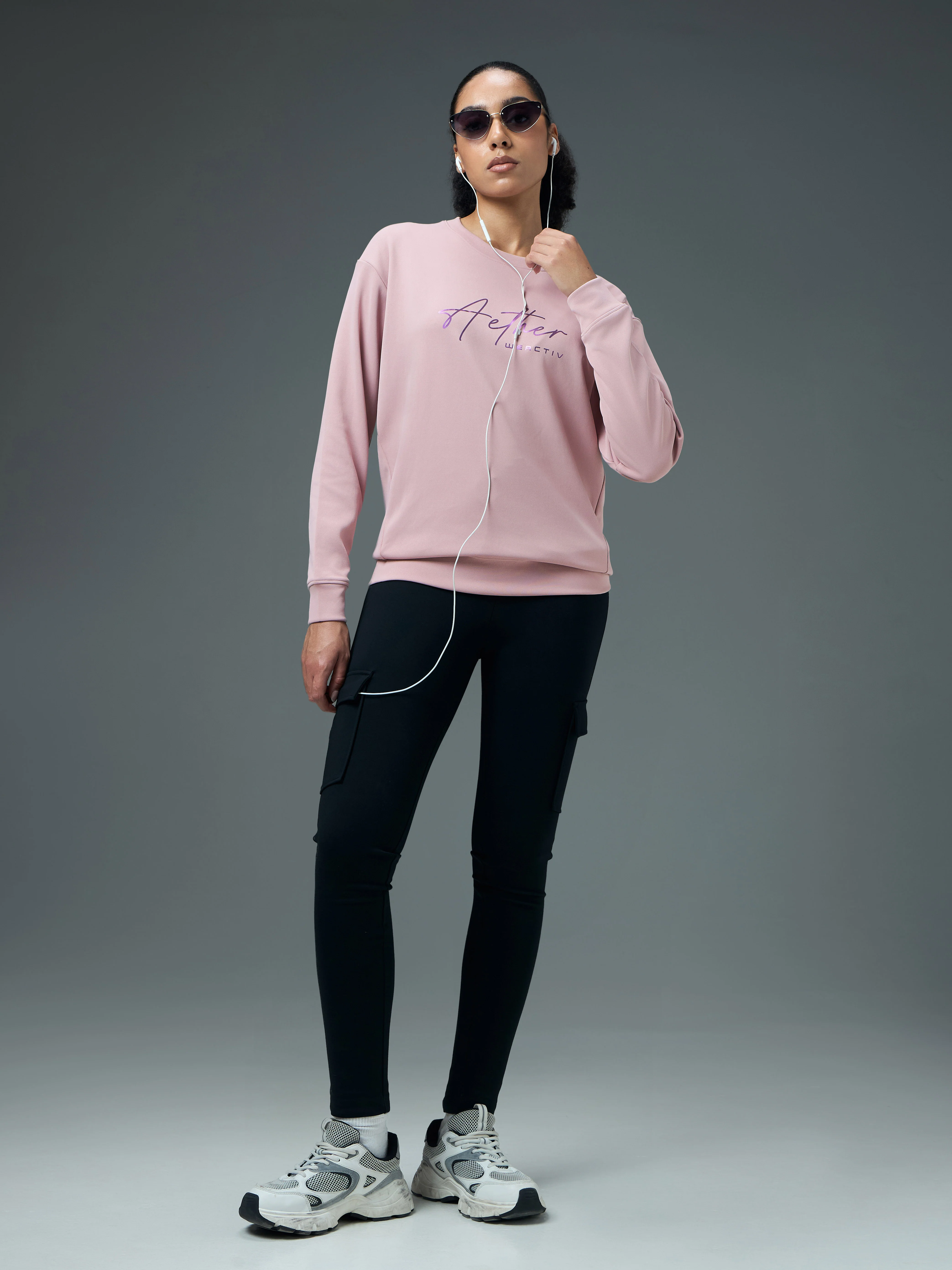 Women Solid Slim Fit Round Neck Sports Sweatshirt with ELASTOPLUS - Image 5