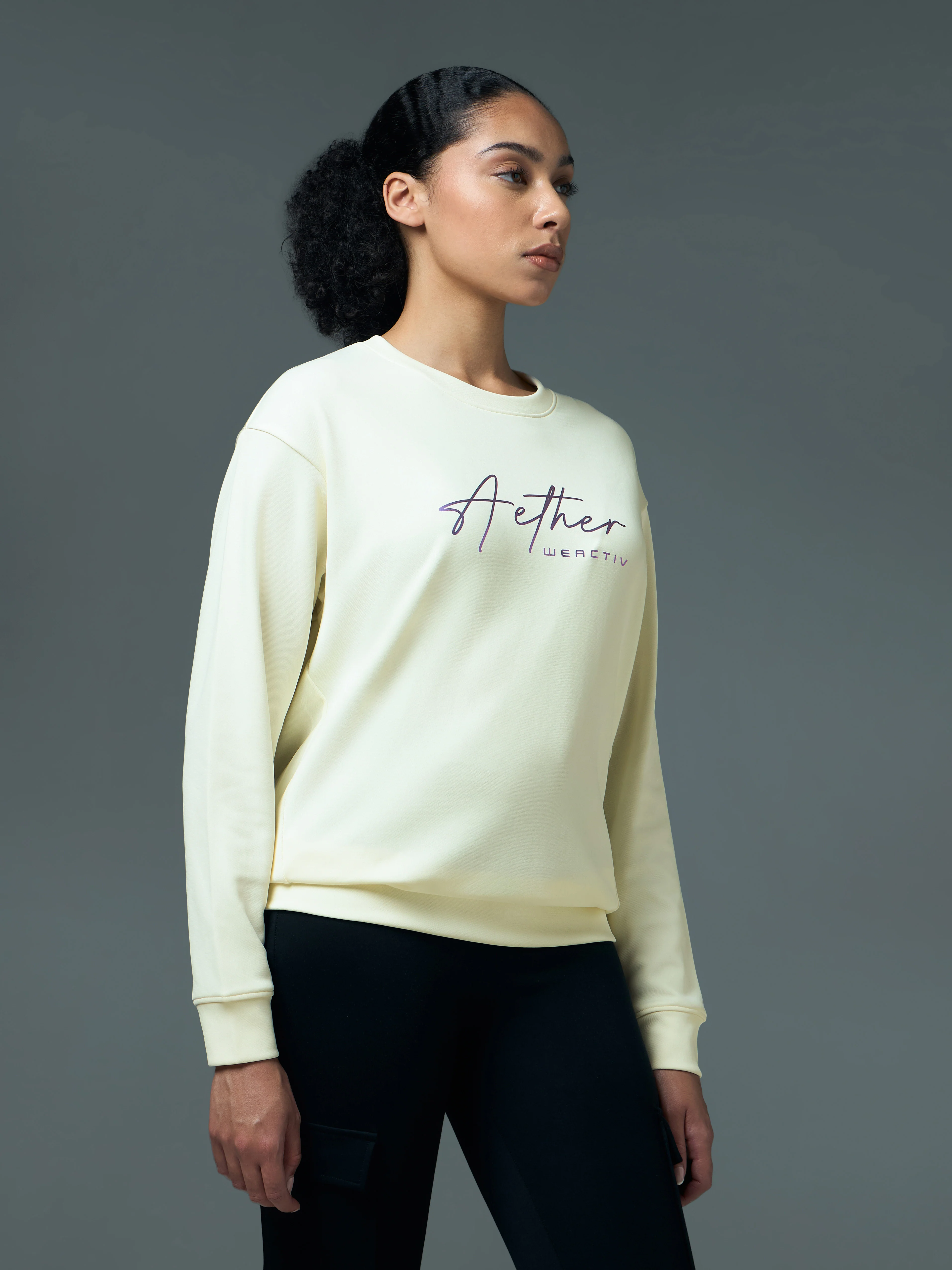 Women Solid Slim Fit Round Neck Sports Sweatshirt with ELASTOPLUS - Image 4