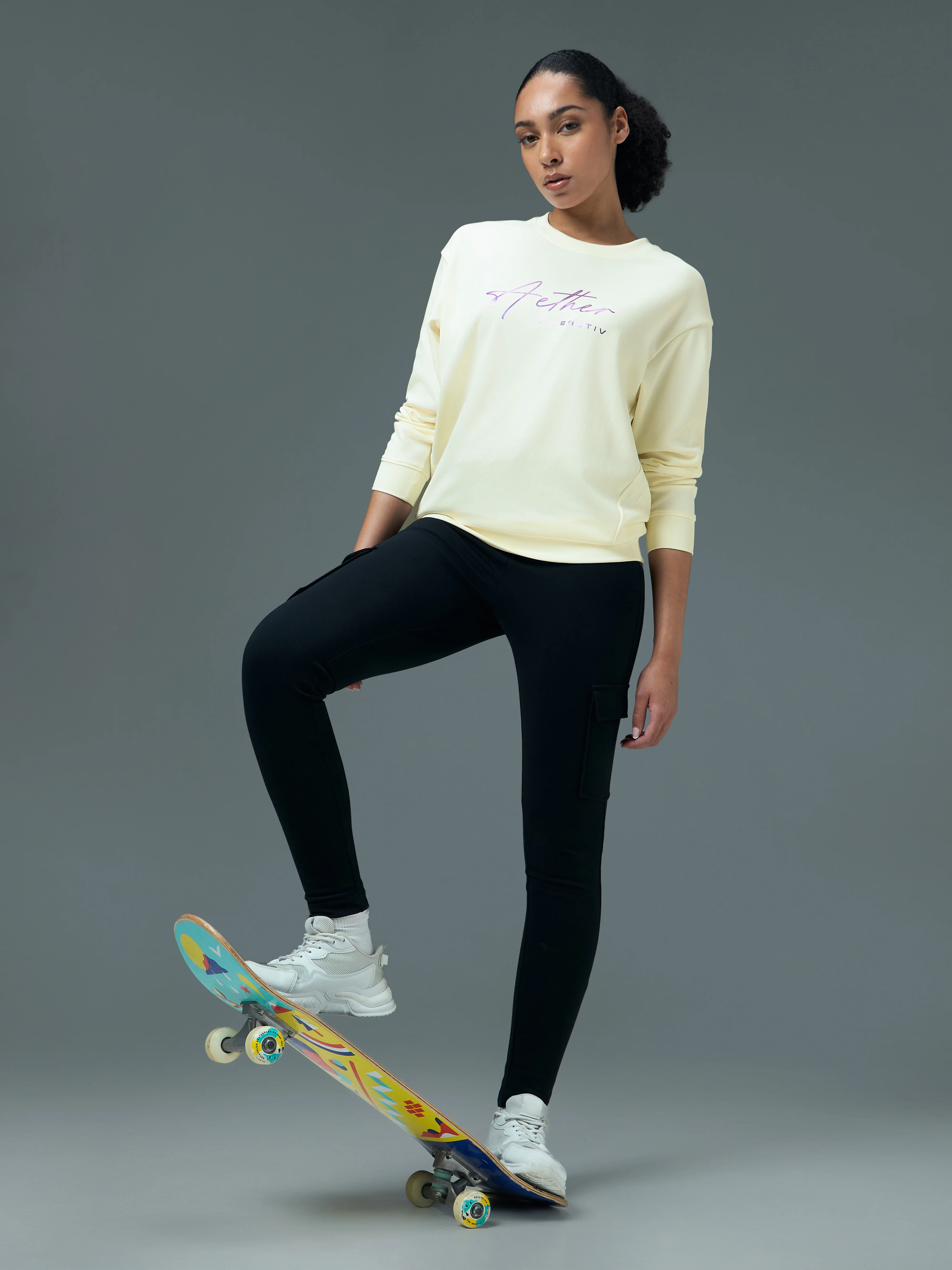 Women Solid Slim Fit Round Neck Sports Sweatshirt with ELASTOPLUS - Image 5