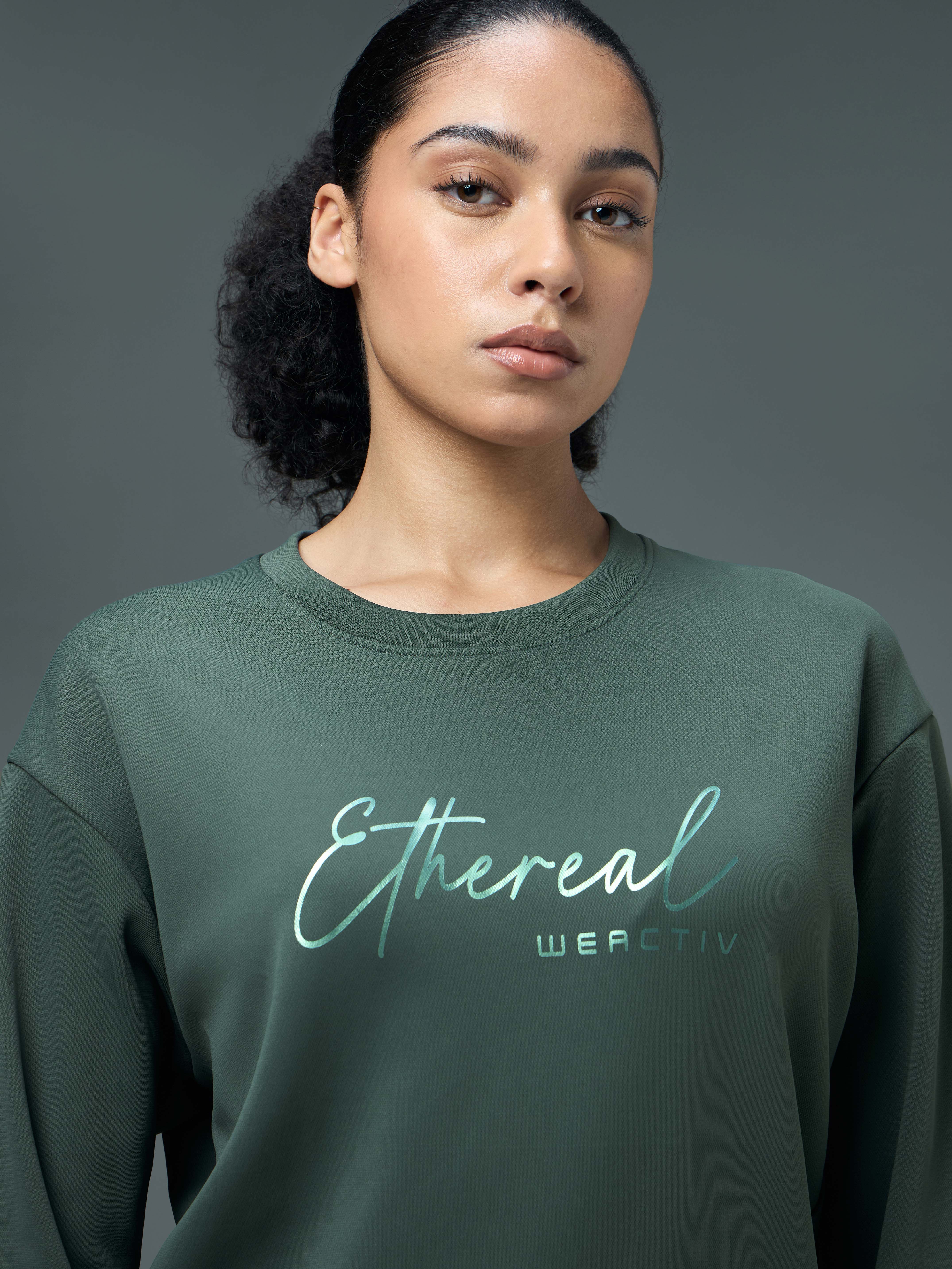 Women Solid Slim Fit Round Neck Sports Sweatshirt with ELASTOPLUS - Image 6