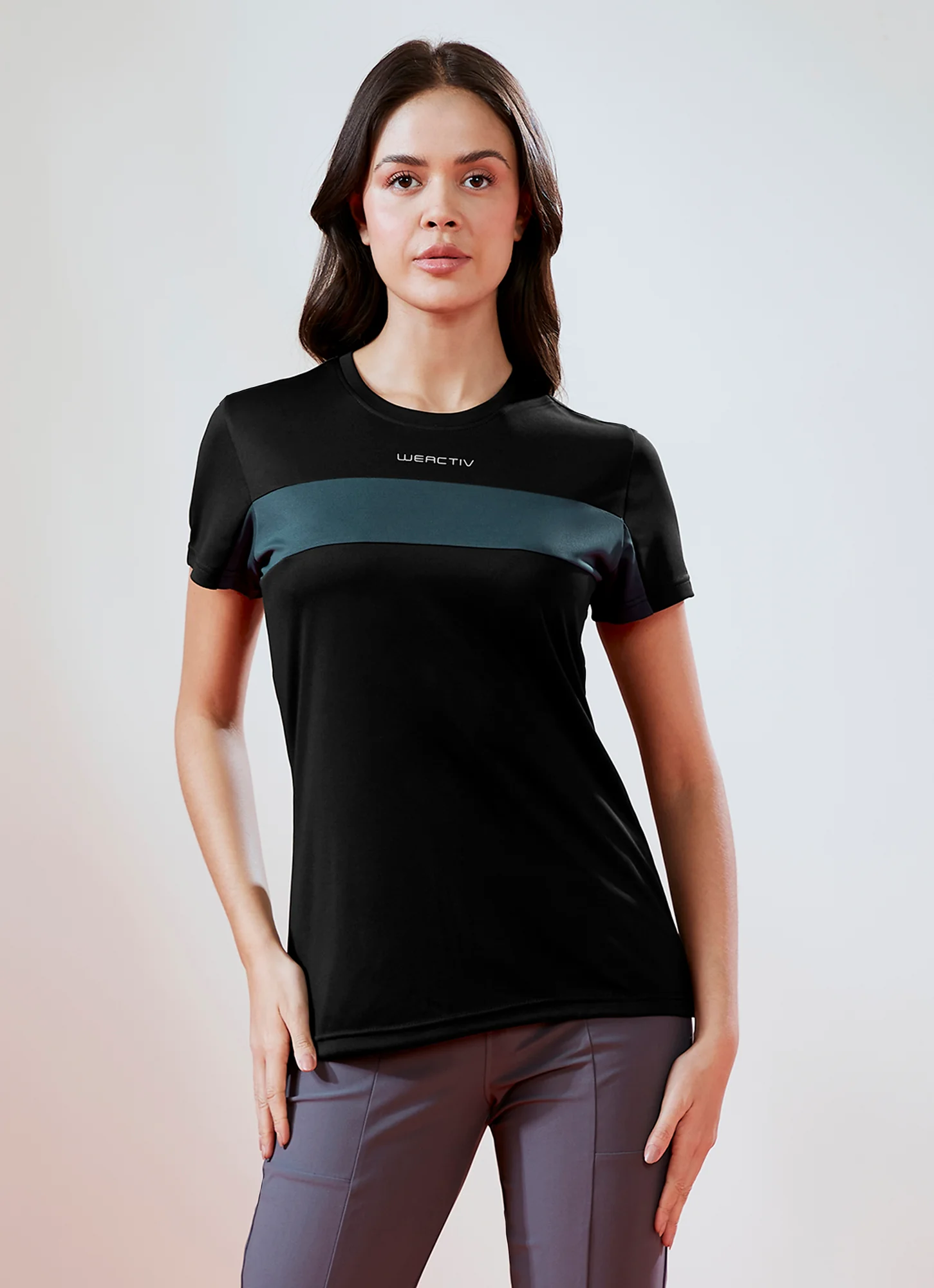 Women Solid Slim Fit Round Neck T-shirt with TECHNO COOL