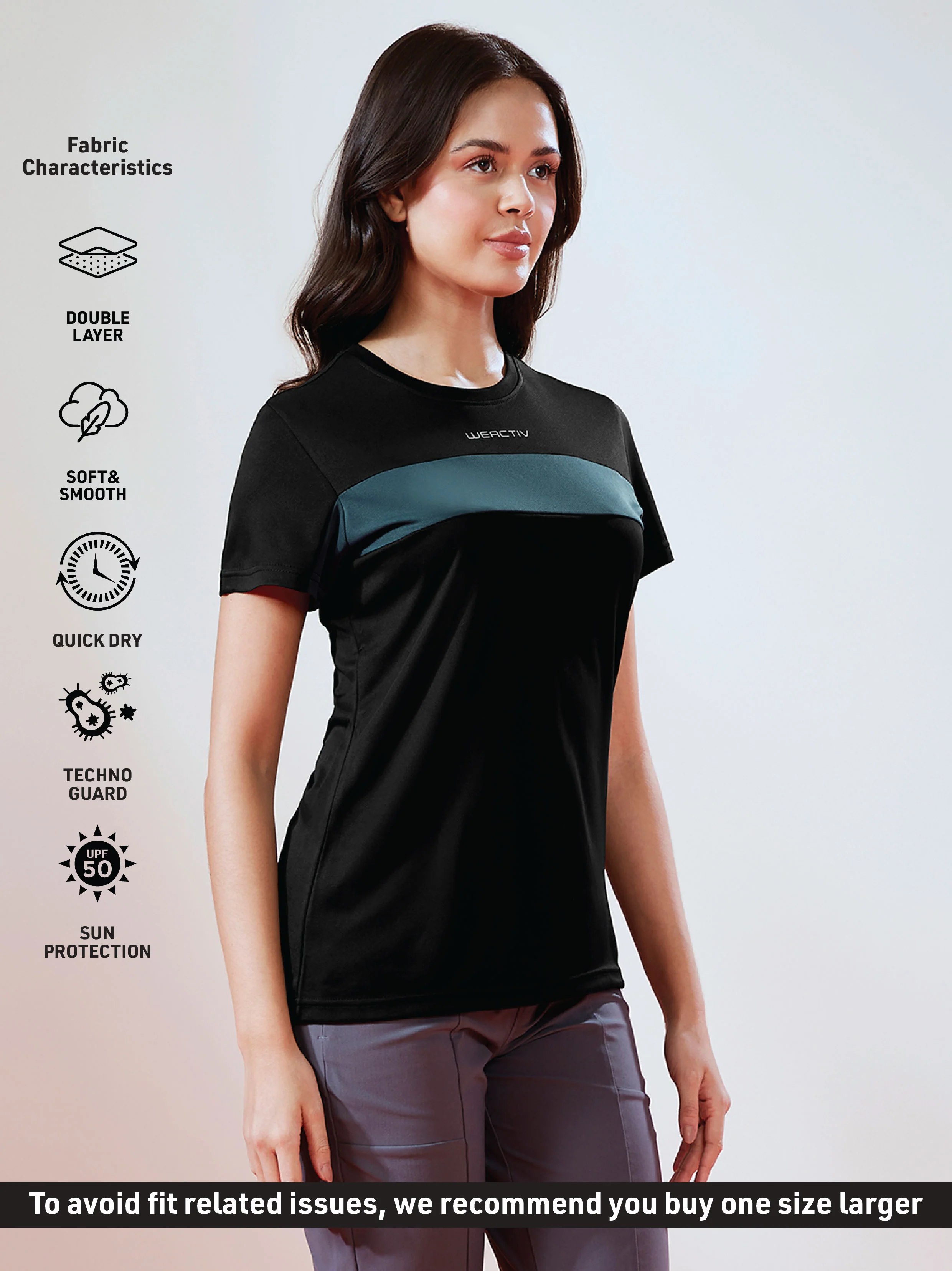 Women Solid Slim Fit Round Neck T-shirt with TECHNO COOL - Image 3