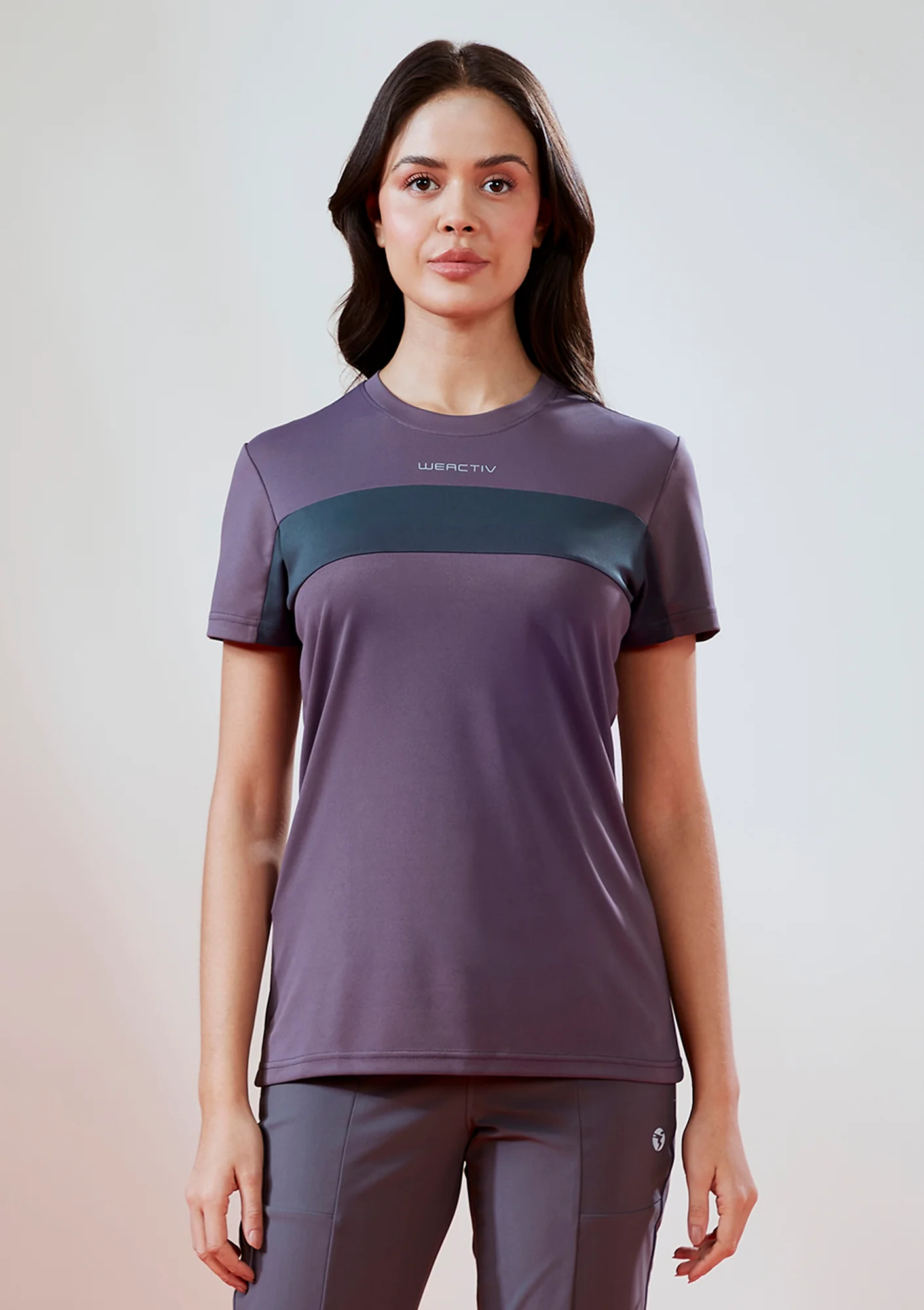 Women Solid Slim Fit Round Neck T-shirt with TECHNO COOL