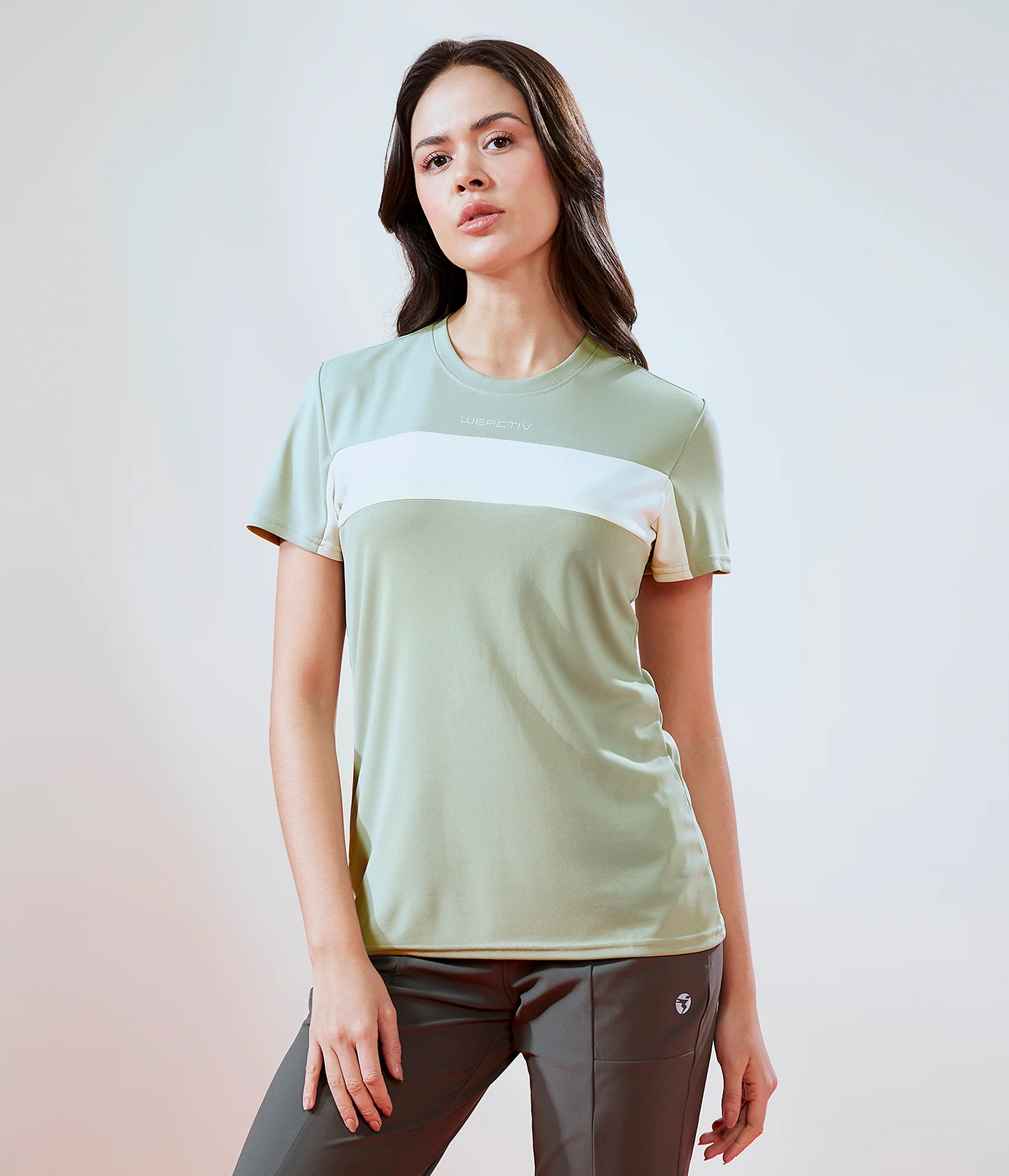 Women Solid Slim Fit Round Neck T-shirt with TECHNO COOL