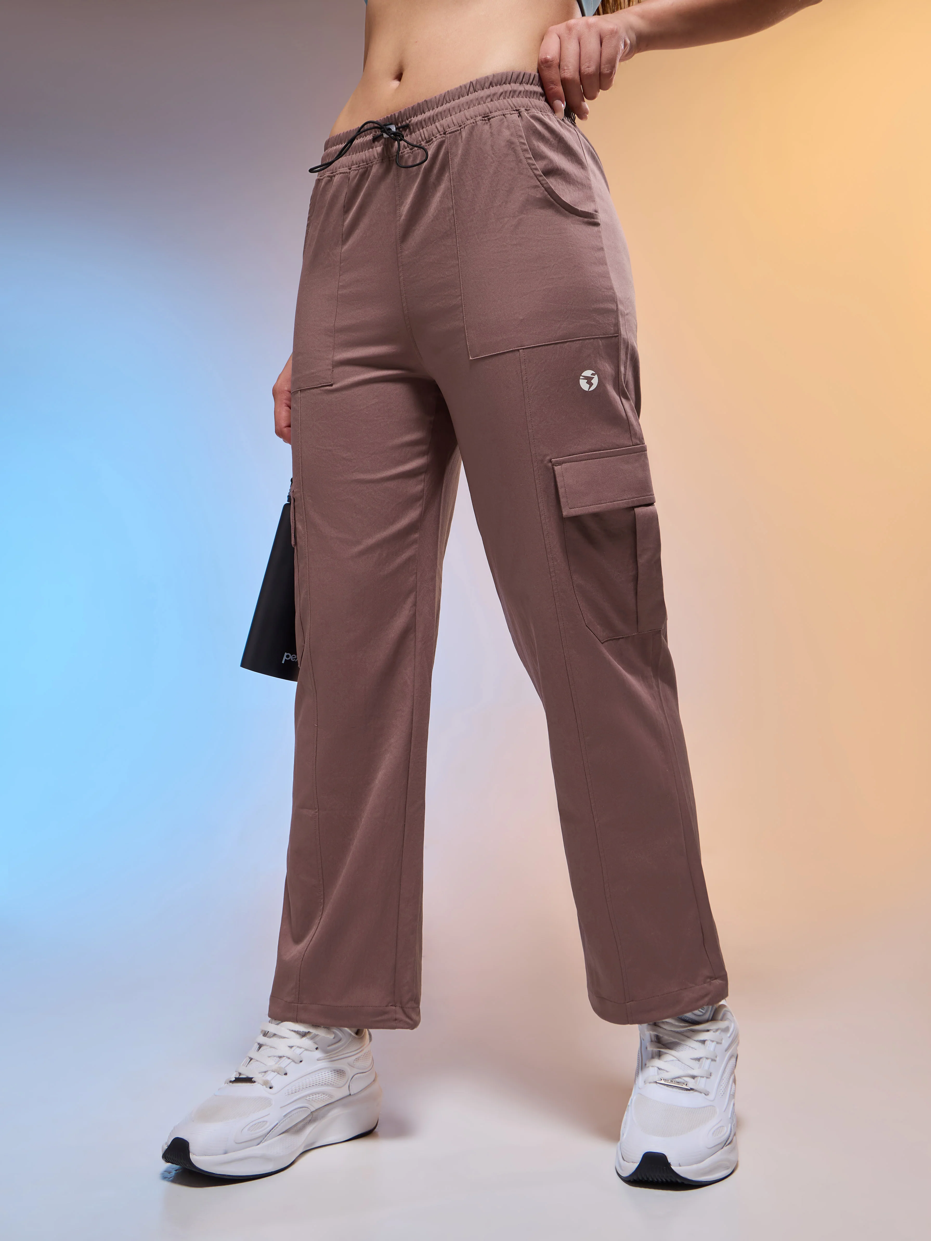 Women Solid Slim Fit Sports Cargo Trackpants with TS FLEXI