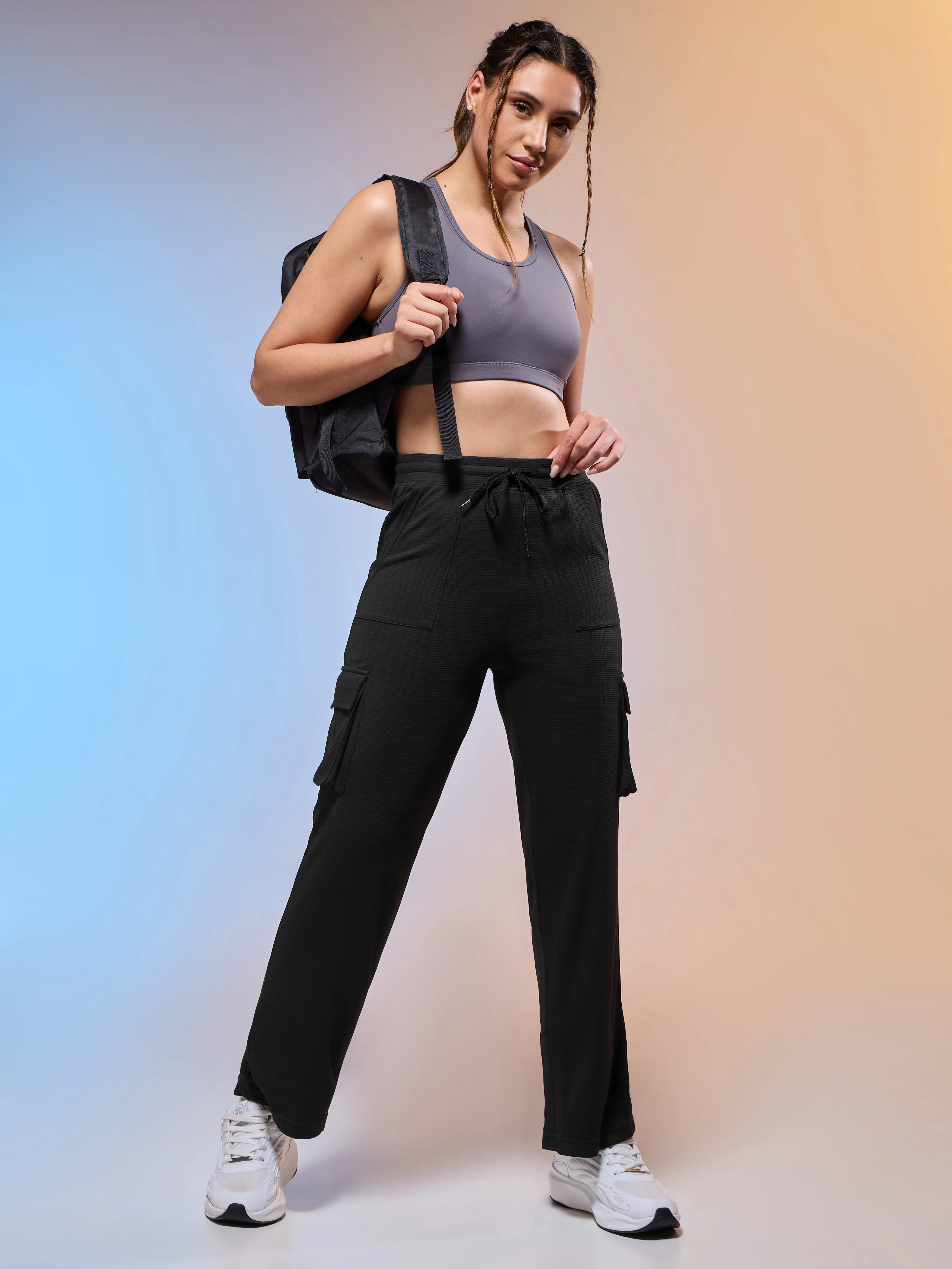 Women Solid Straight Fit Cargo Trackpants with TECHNOCOOL+ - Image 5