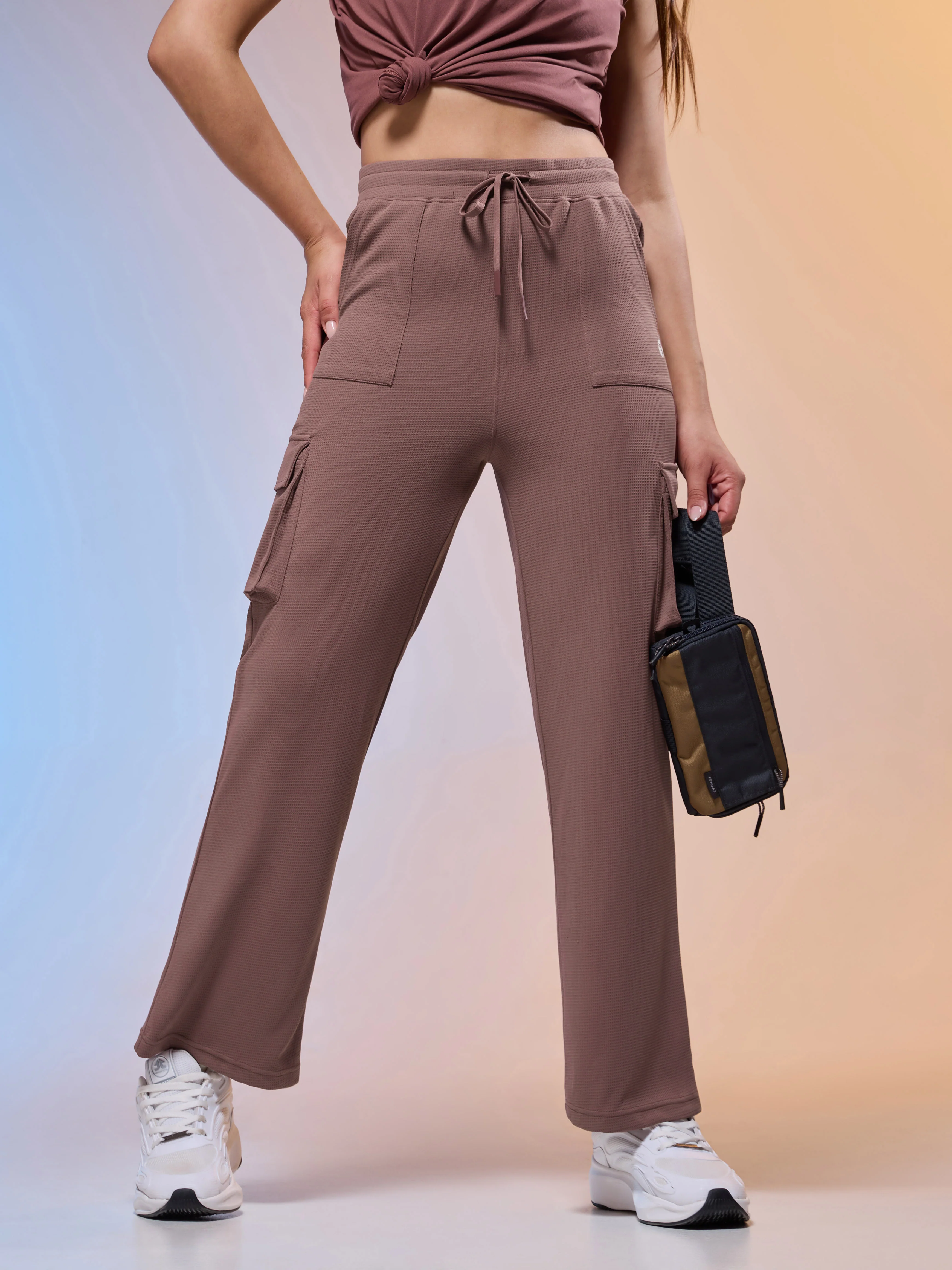Women Solid Straight Fit Cargo Trackpants with TECHNOCOOL+ - Image 2