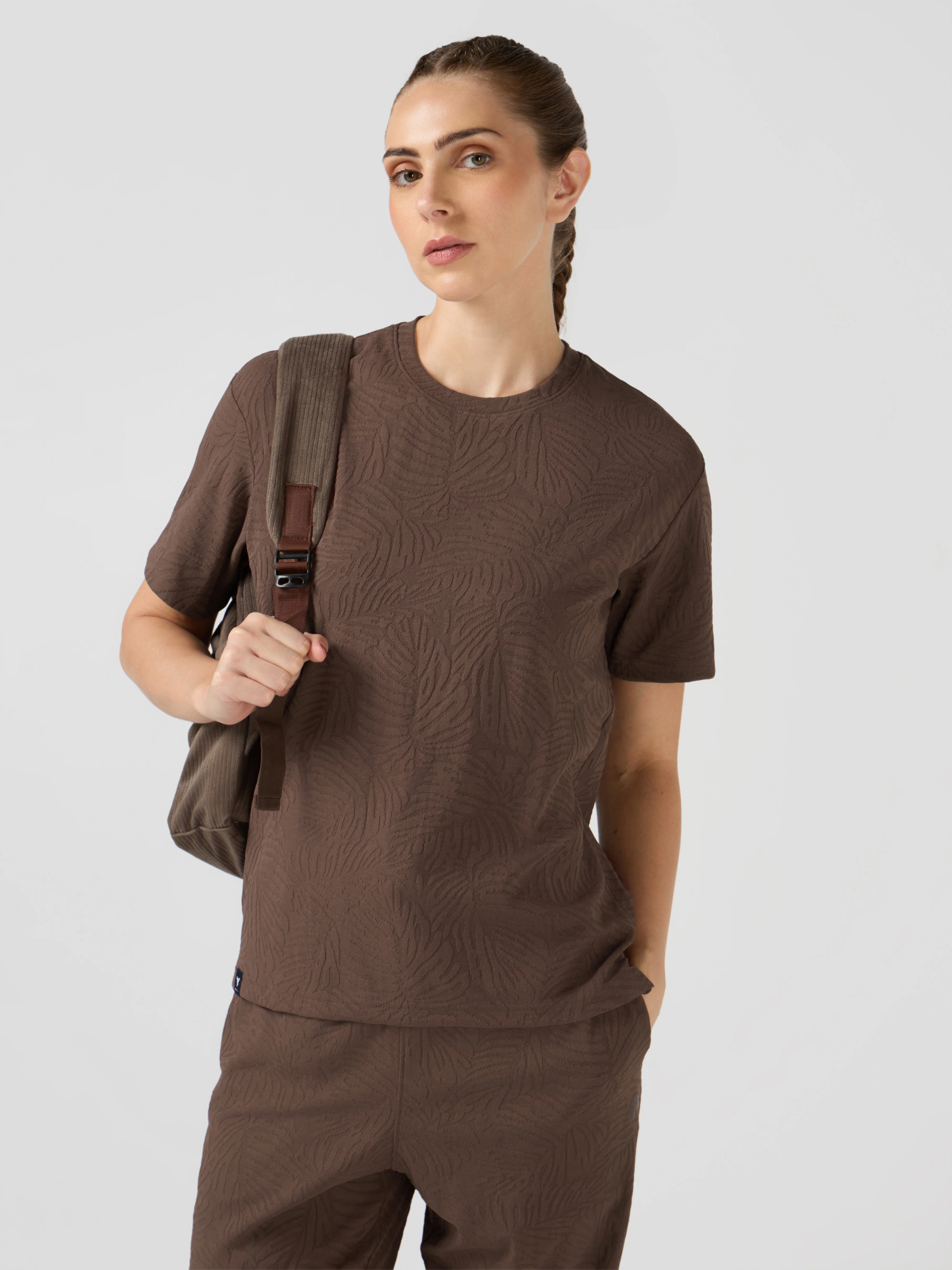 Women Textured Relaxed Fit Round Neck T-shirt with COTFLEX