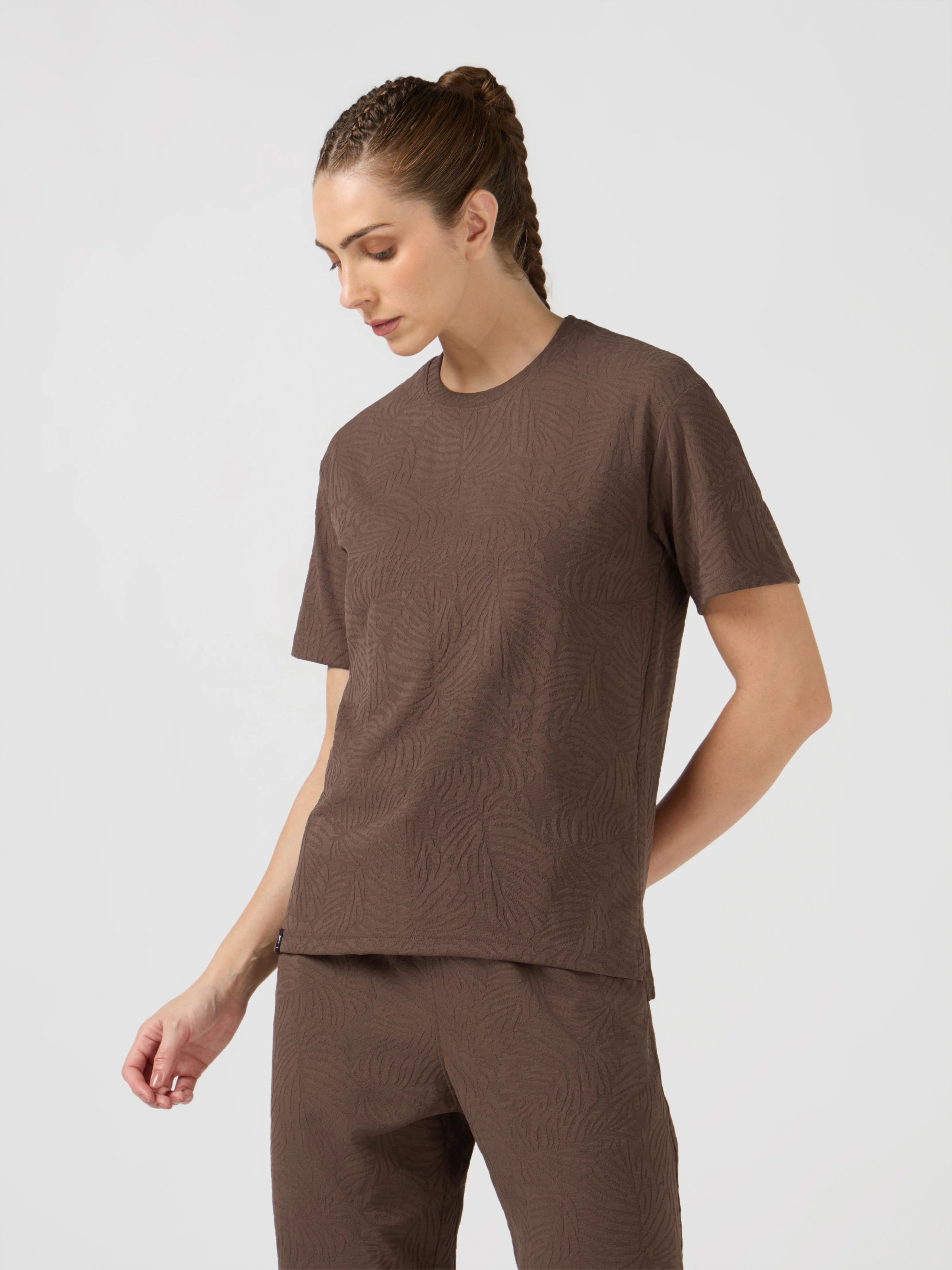 Women Textured Relaxed Fit Round Neck T-shirt with COTFLEX - Image 4