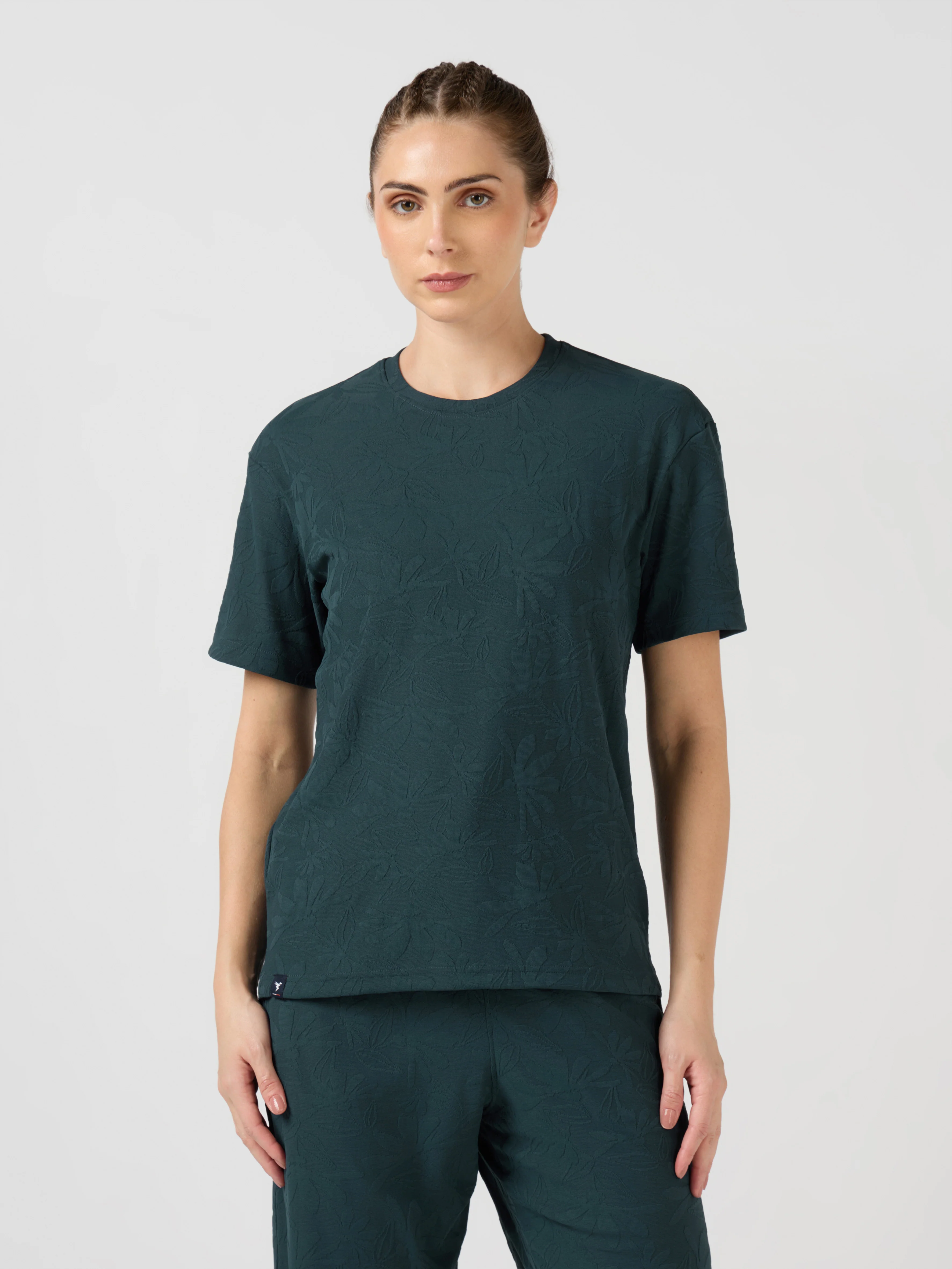 Women Textured Relaxed Fit Round Neck T-shirt with COTFLEX