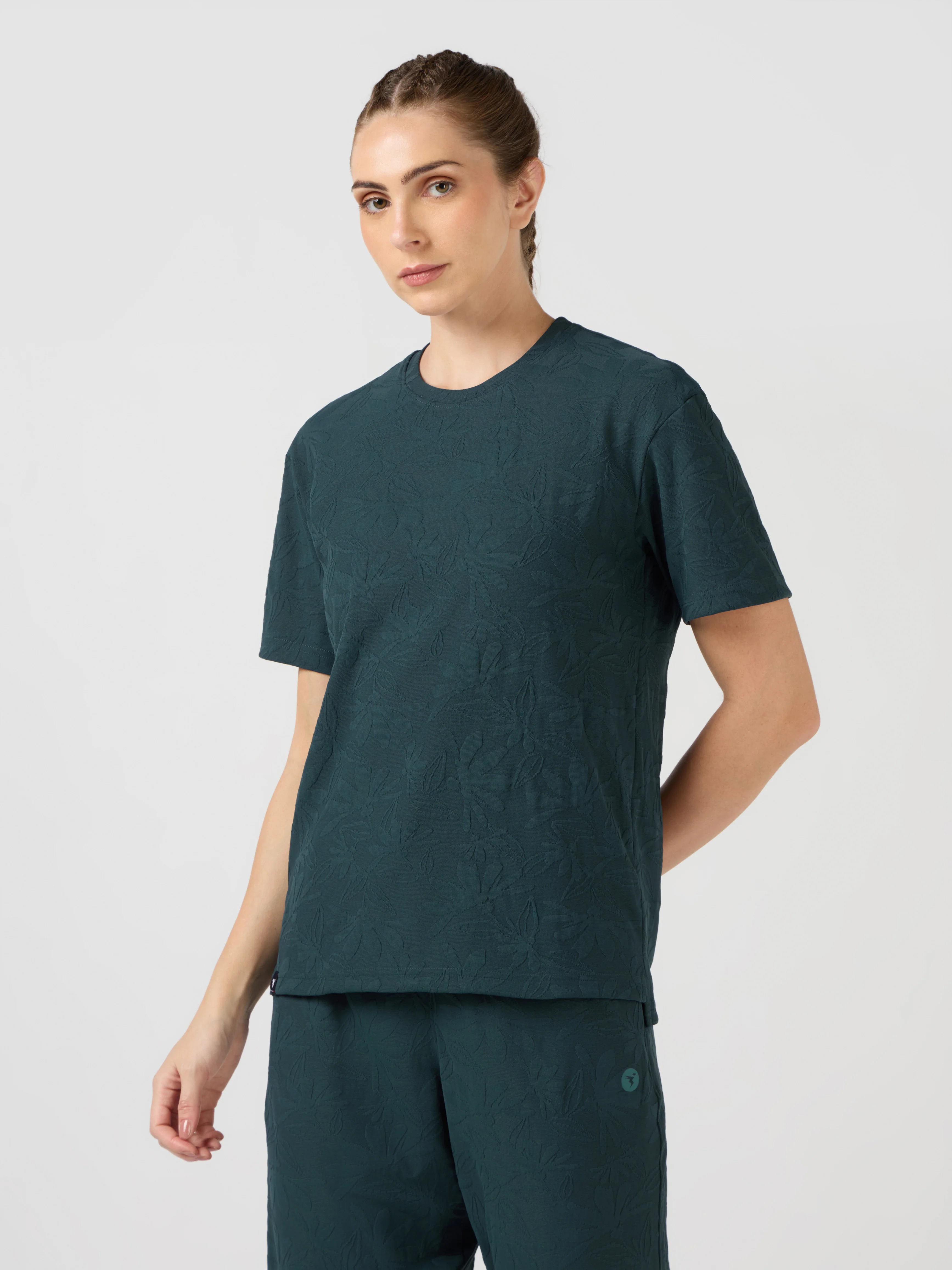 Women Textured Relaxed Fit Round Neck T-shirt with COTFLEX - Image 3