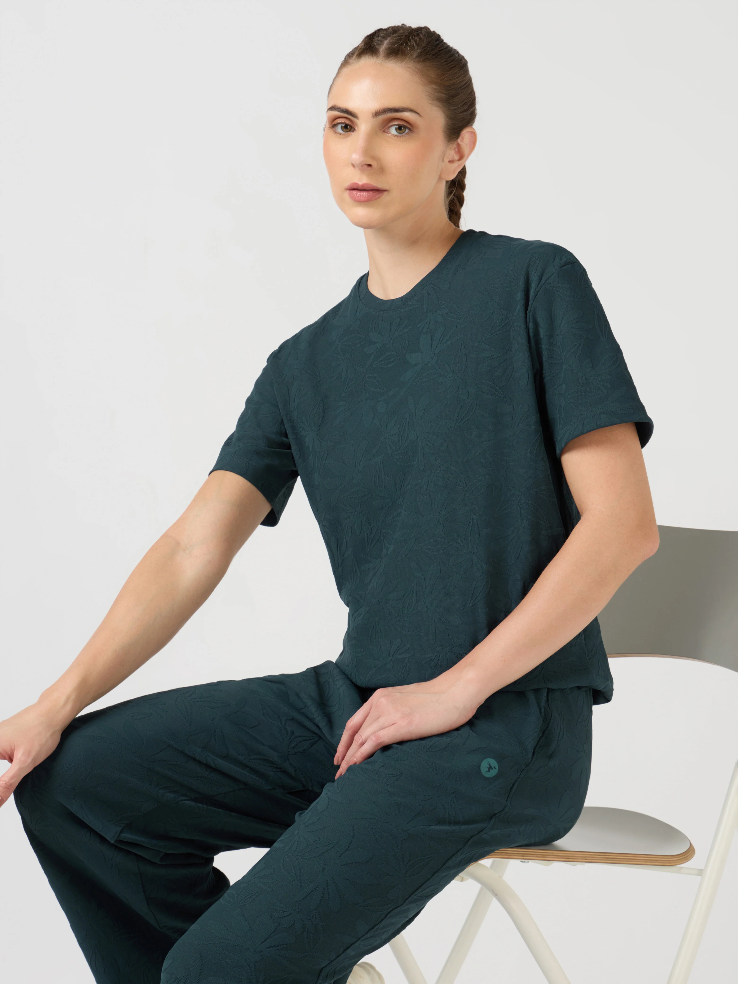 Women Textured Relaxed Fit Round Neck T-shirt with COTFLEX - Image 4