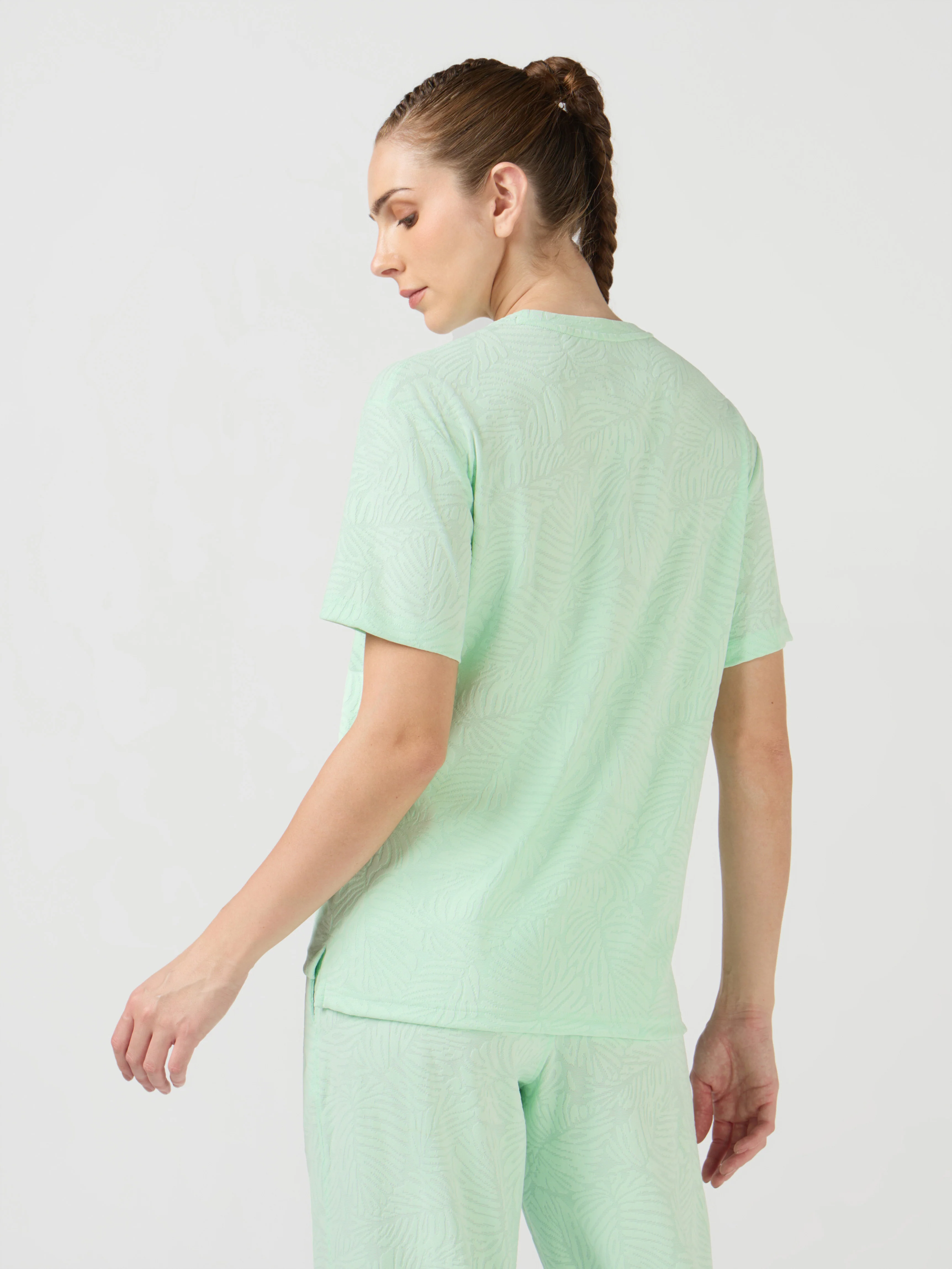 Women Textured Relaxed Fit Round Neck T-shirt with COTFLEX - Image 2