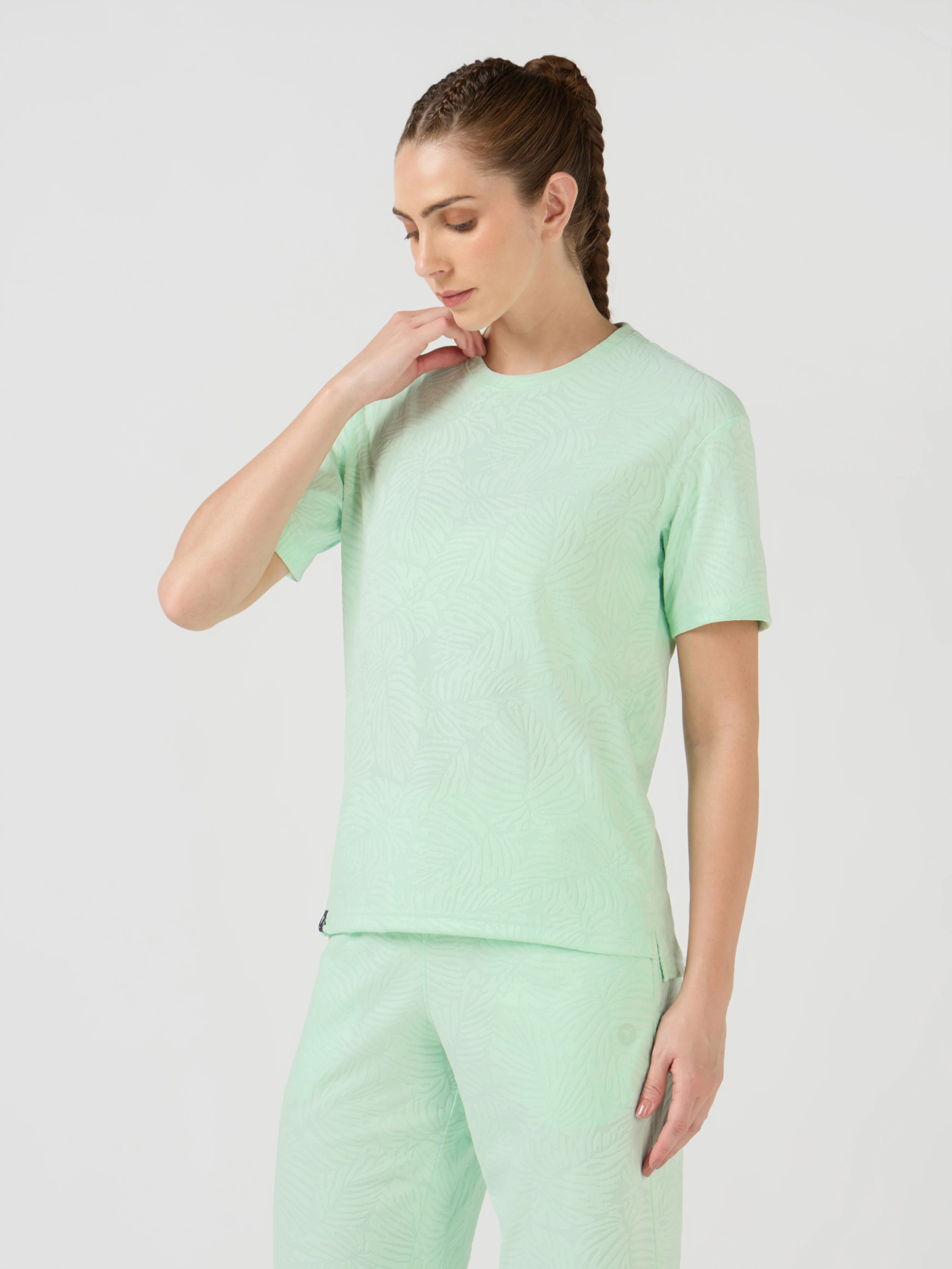 Women Textured Relaxed Fit Round Neck T-shirt with COTFLEX - Image 3