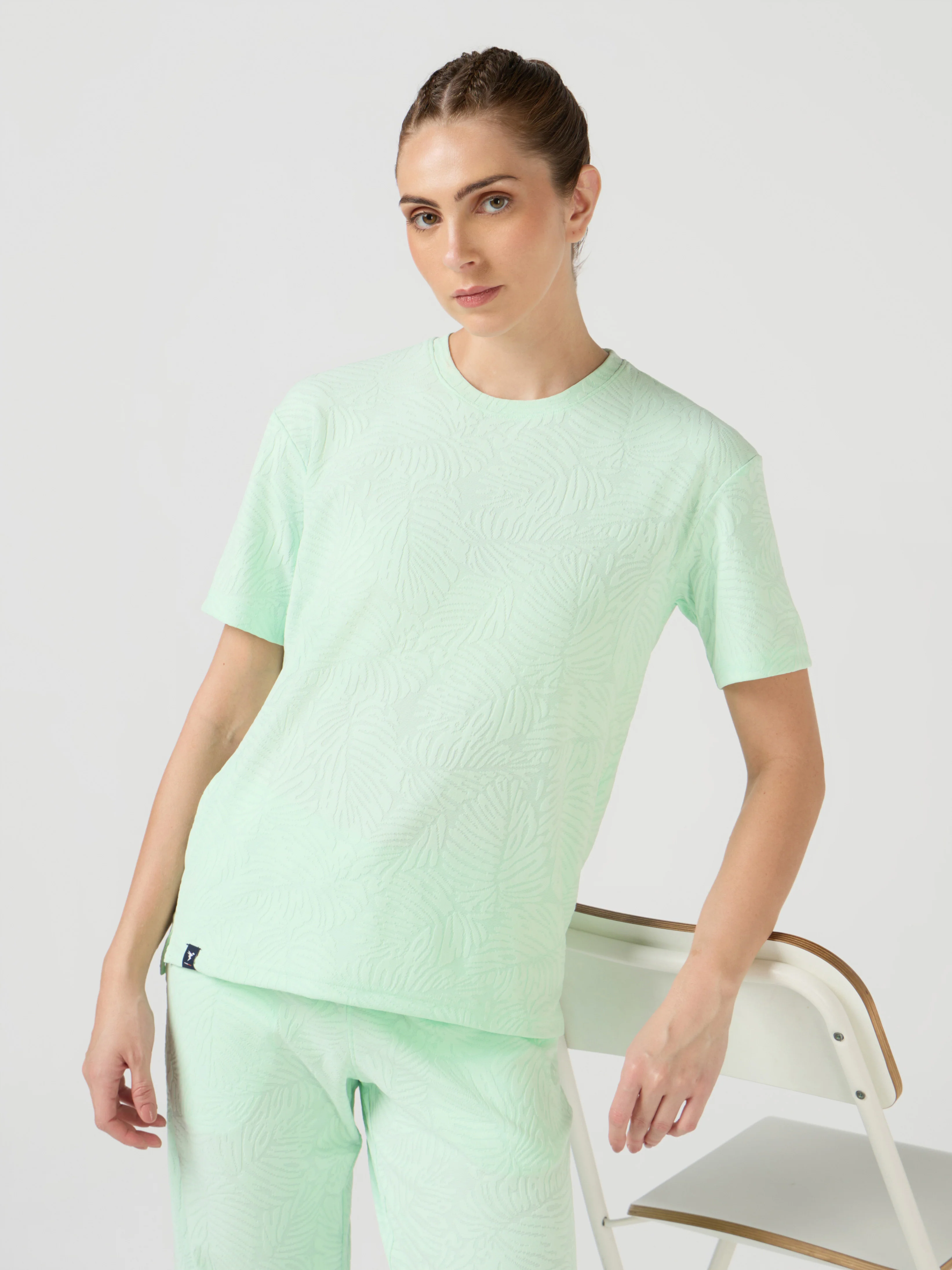 Women Textured Relaxed Fit Round Neck T-shirt with COTFLEX - Image 4