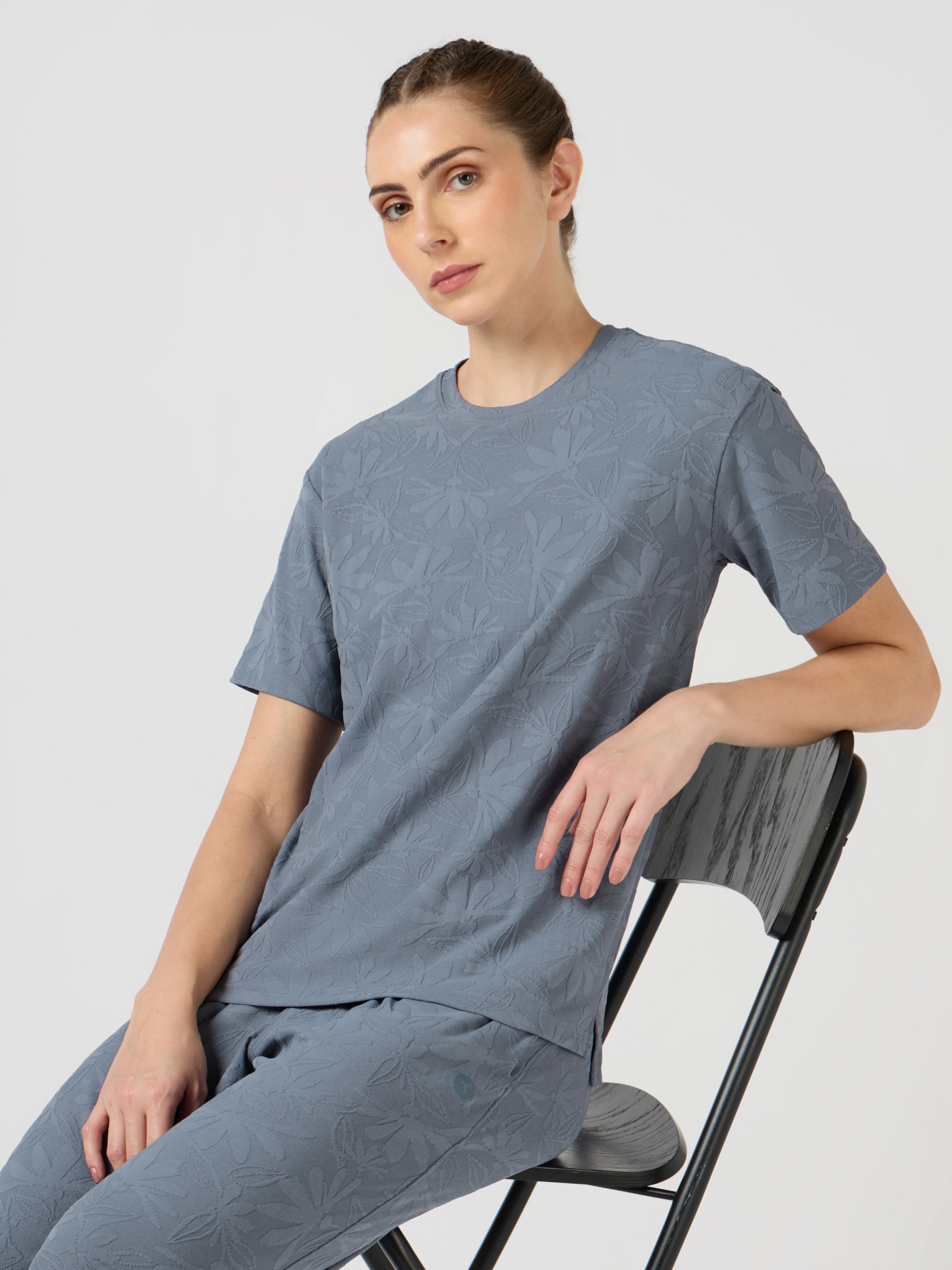 Women Textured Relaxed Fit Round Neck T-shirt with COTFLEX