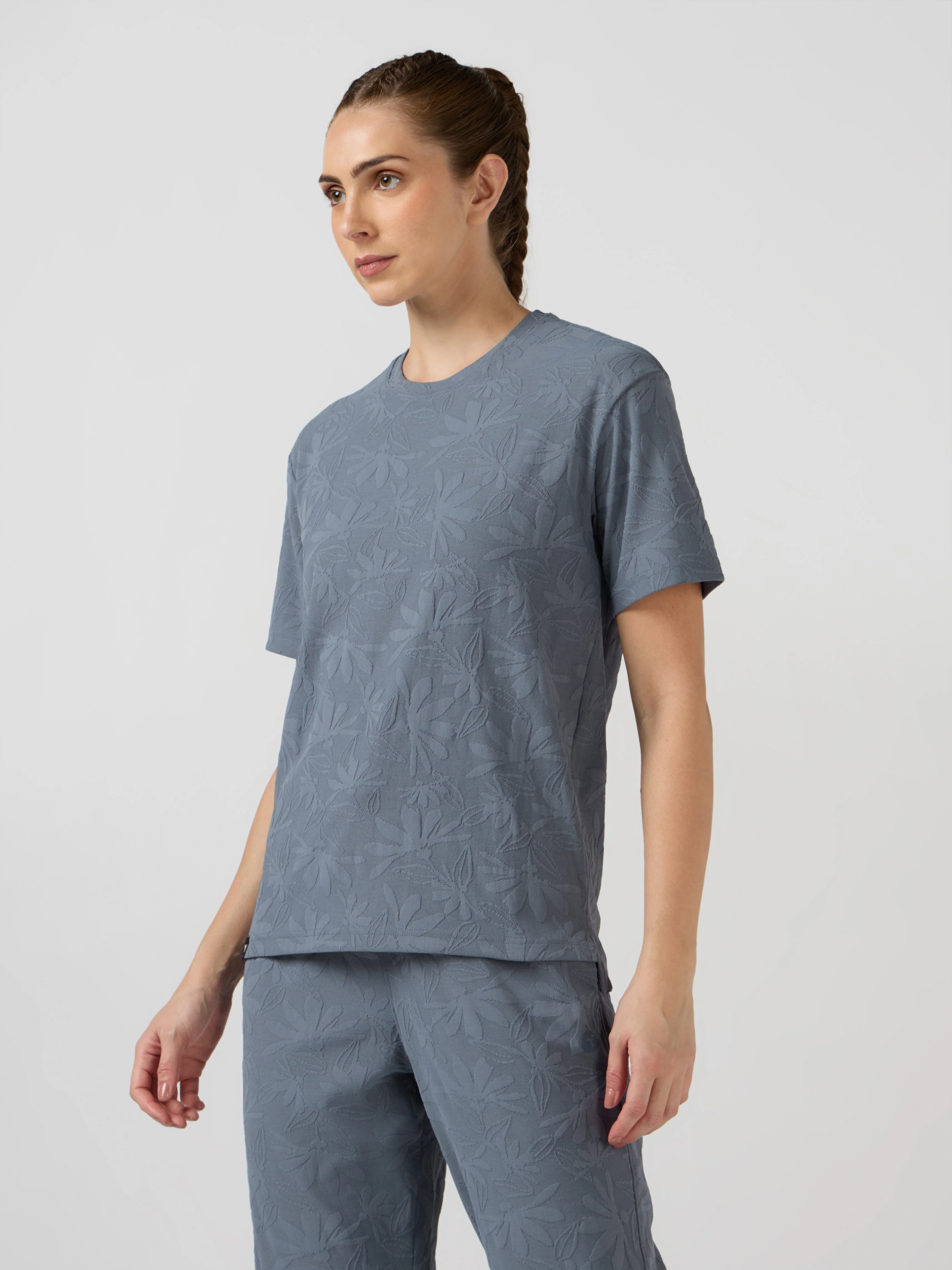 Women Textured Relaxed Fit Round Neck T-shirt with COTFLEX - Image 4