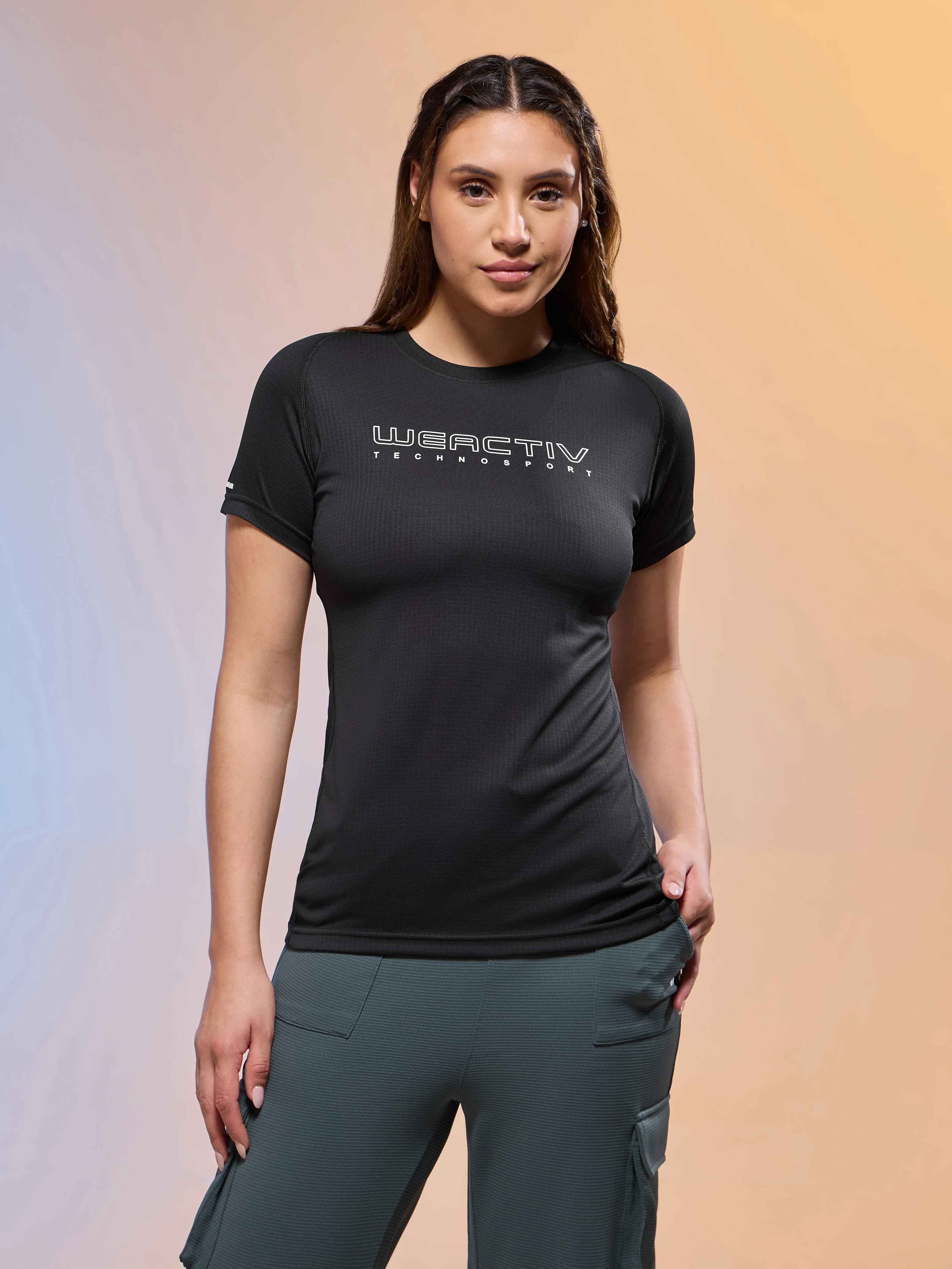 Women Typography Print Regular Fit Round Neck Sports Tee with TECHNOCOOL+ - Image 2