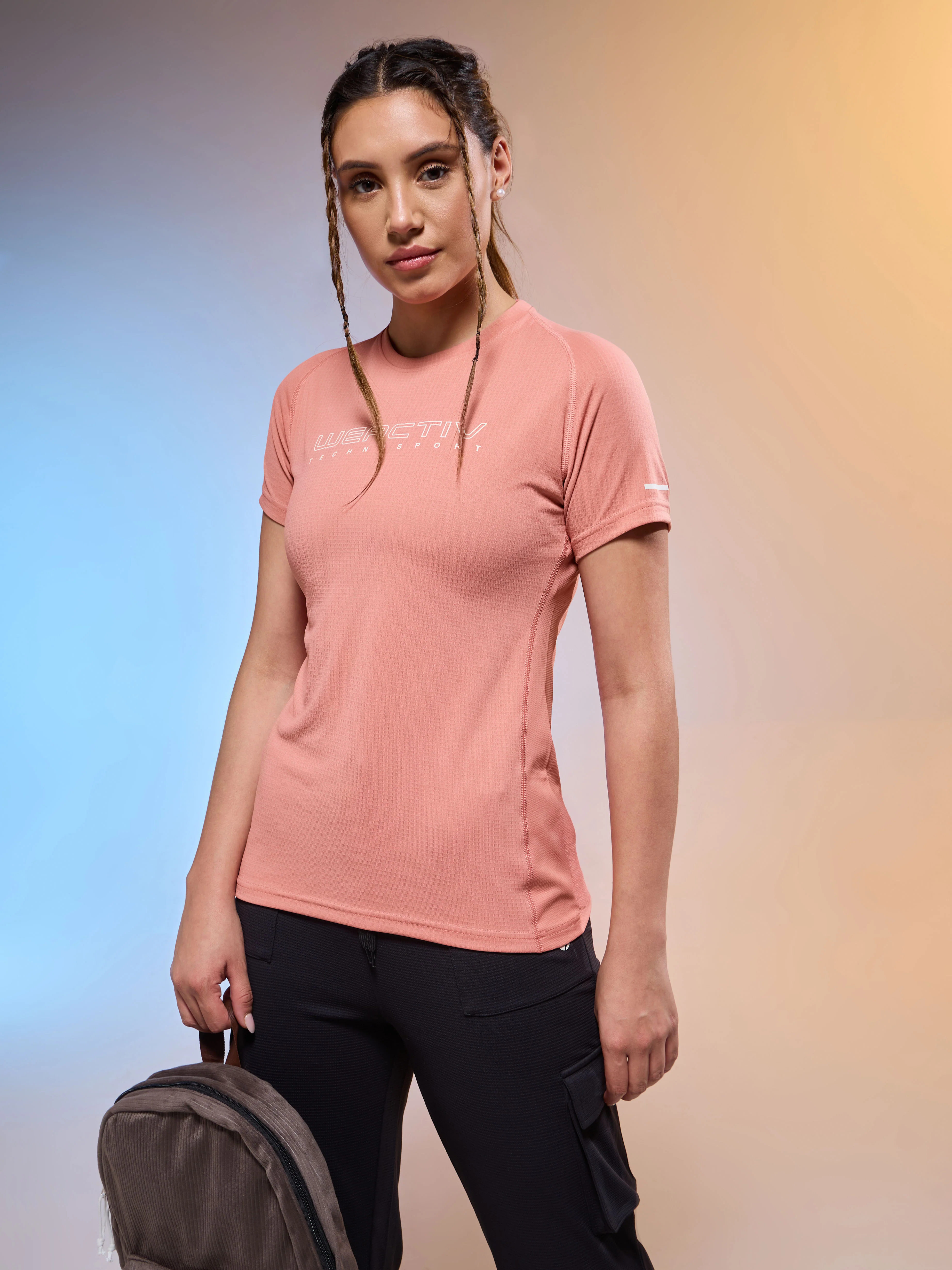 Women Typography Print Regular Fit Round Neck Sports Tee with TECHNOCOOL+